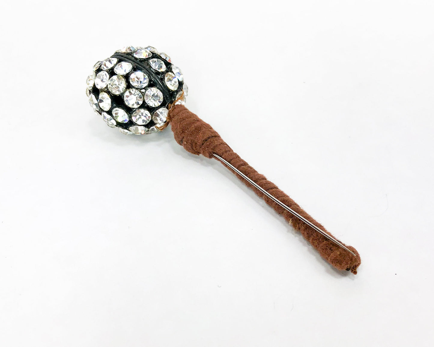 1940s Rhinestone Ball Hat Pin | 40s Black Rhinestone Lapel Pin