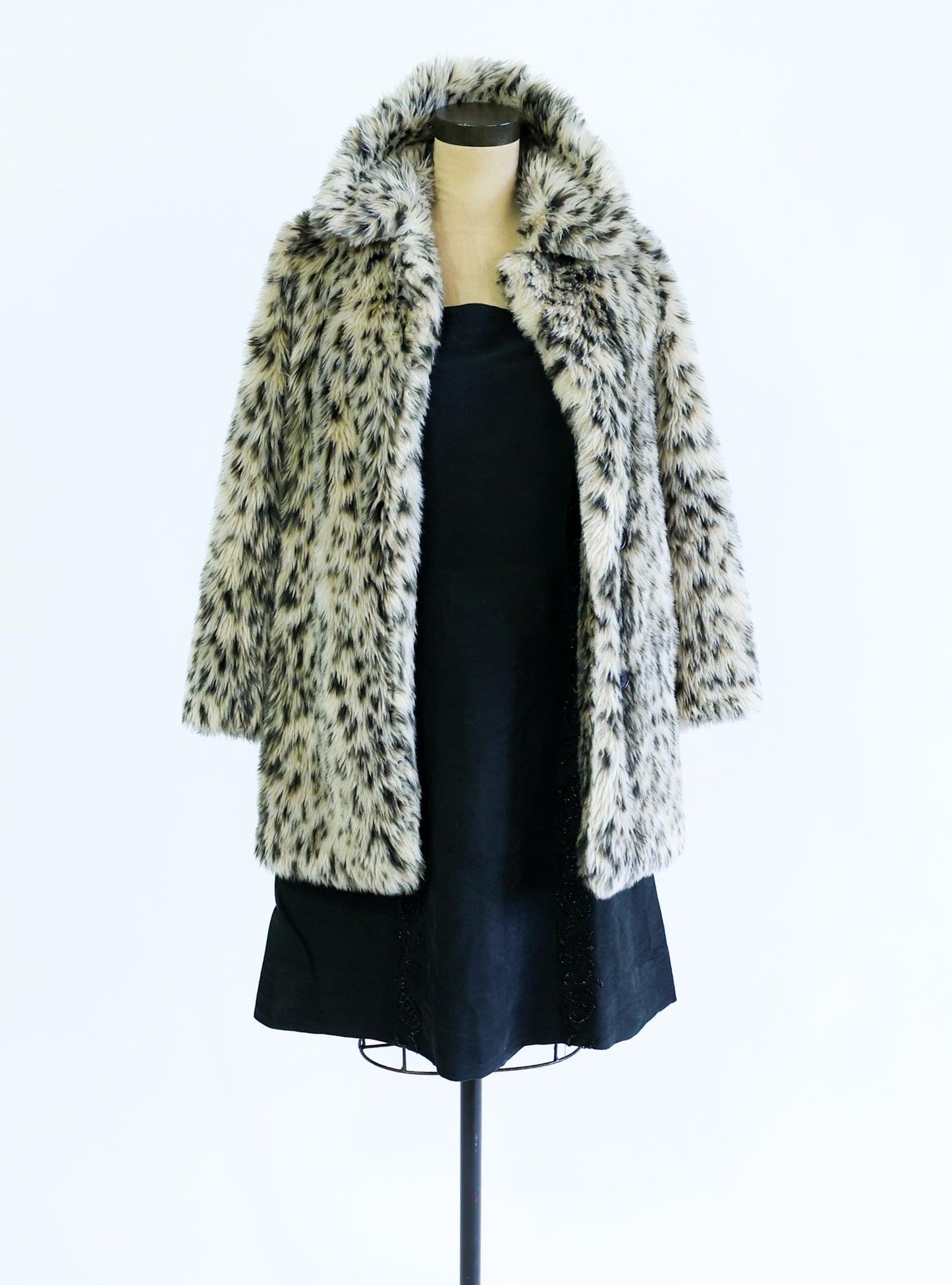 1980s Leopard Print Faux Fur Coat | 80s Beige Faux Animal Print Jacket | J. Crew | Small