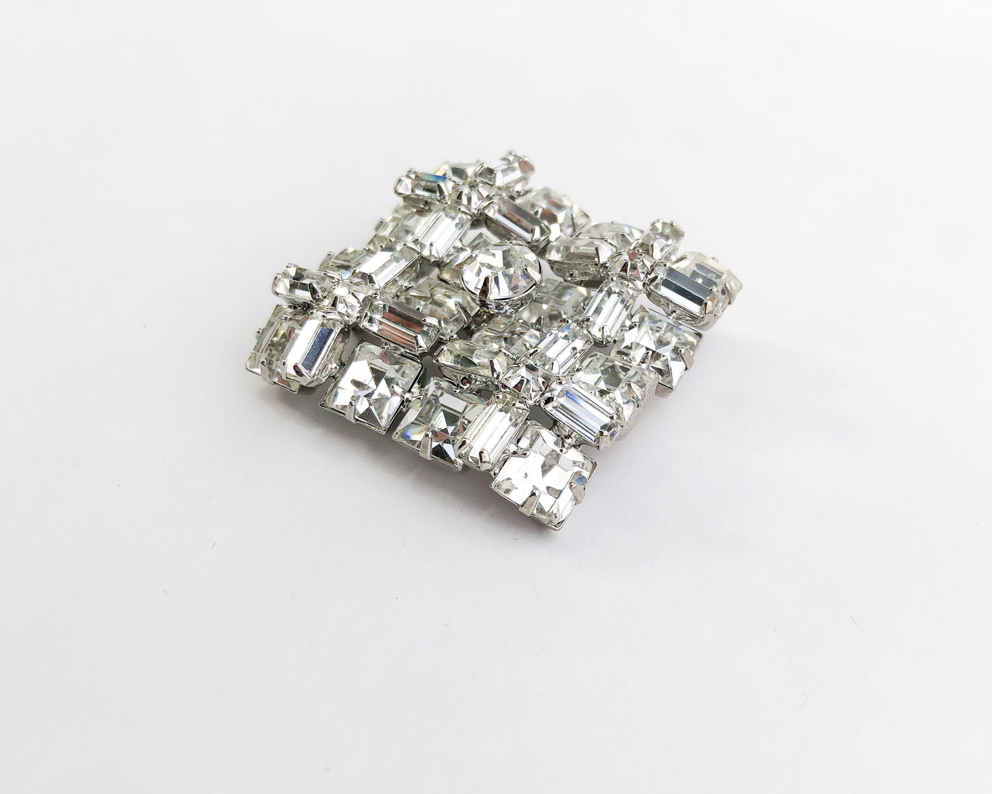1950s Square Rhinestone Brooch