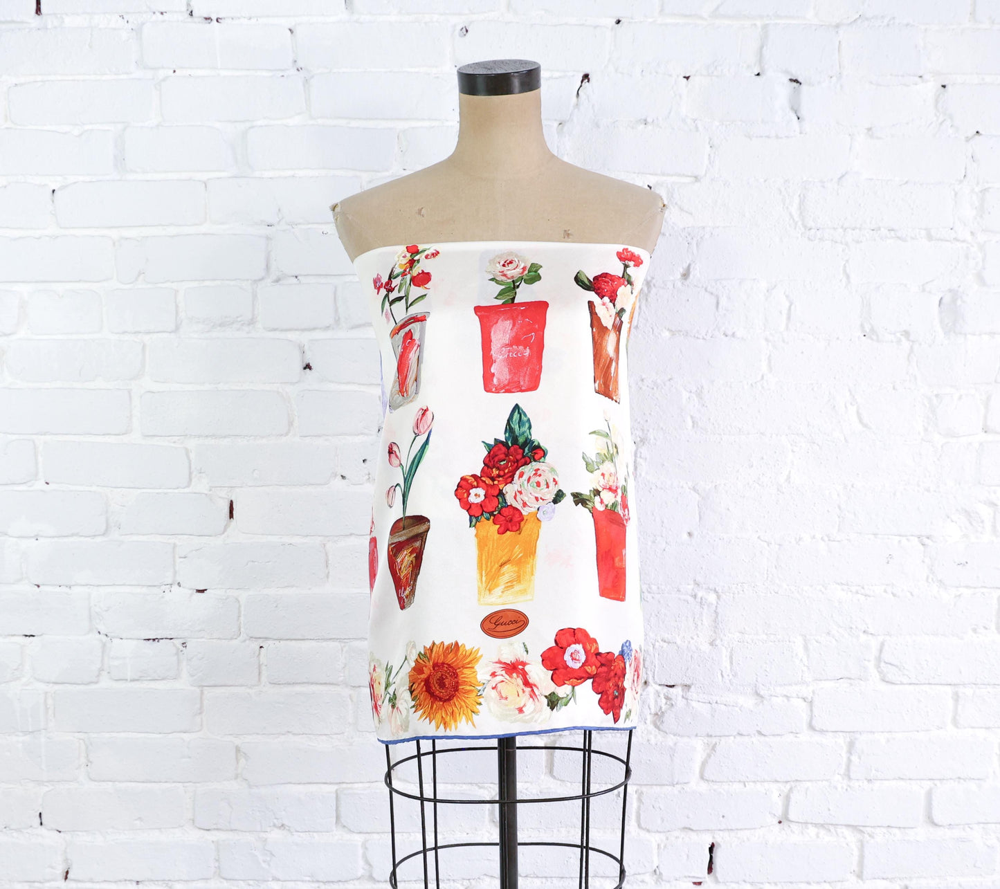 1980s Gucci Floral Flower Vases Print Silk Scarf