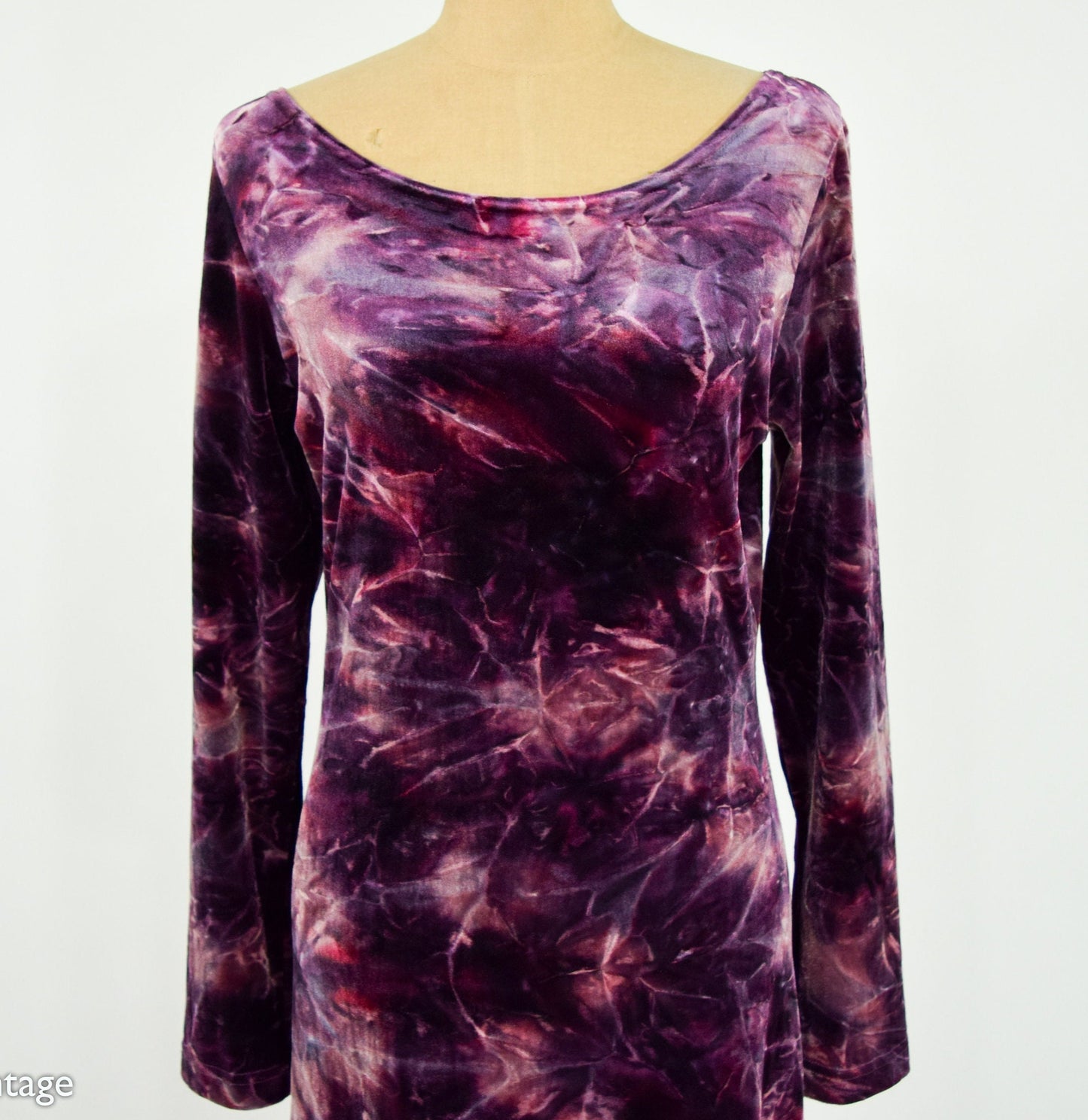 1990s Purple Tie Dye Velvet Maxi Dress, Large