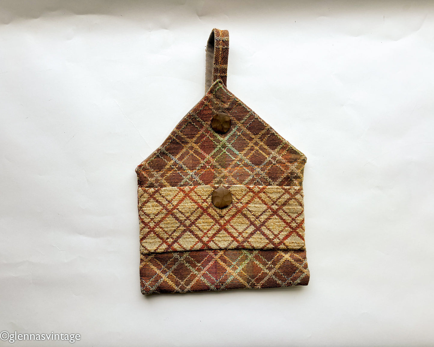 1980s Brown Upholstery Purse Bag | 80s Brown Plaid Upholstery Purse | Tapestry Bag