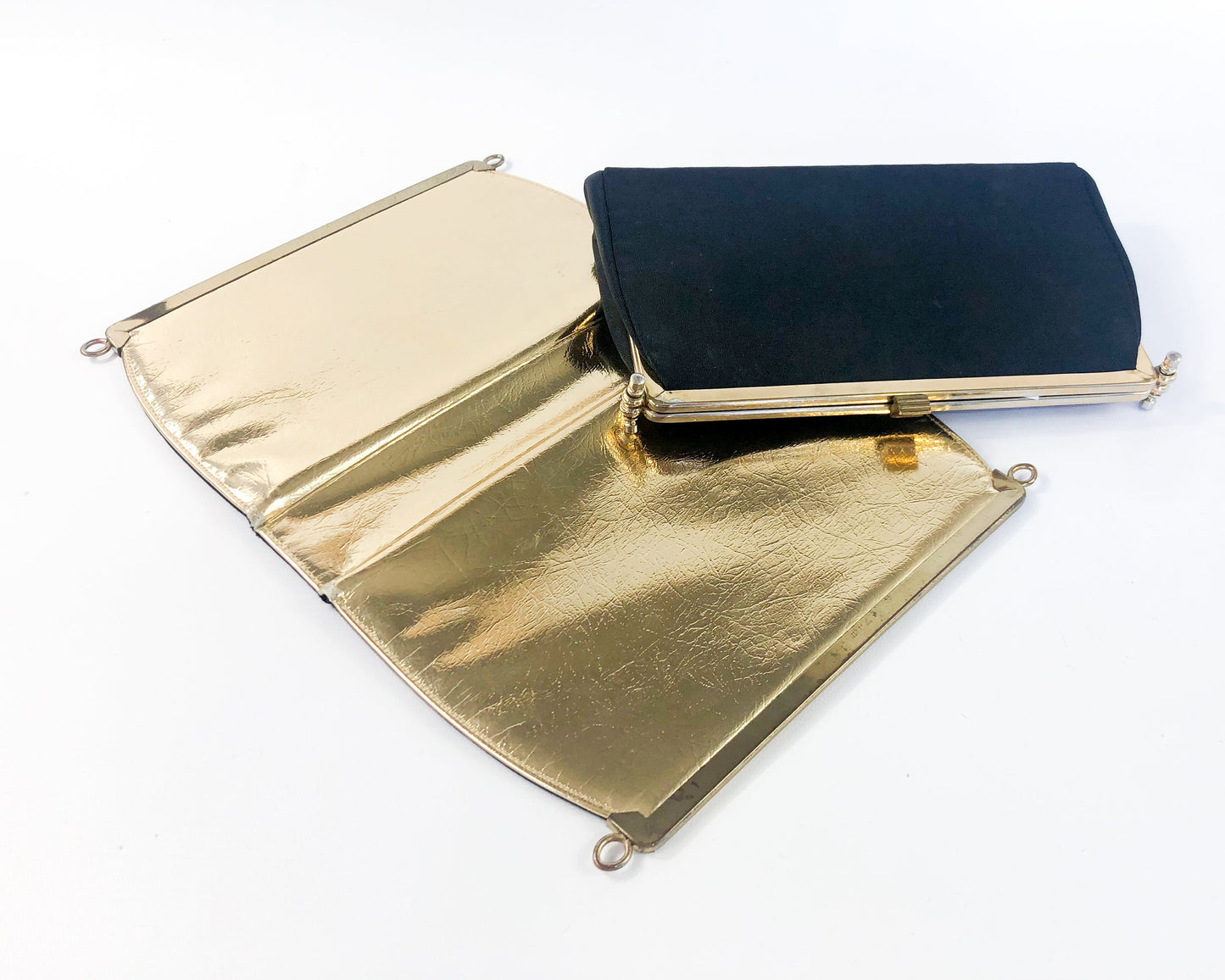 1960s Gold Convertible Handbag | 60s Black and Gold Leather 3 Way Clutch | L & M Bags
