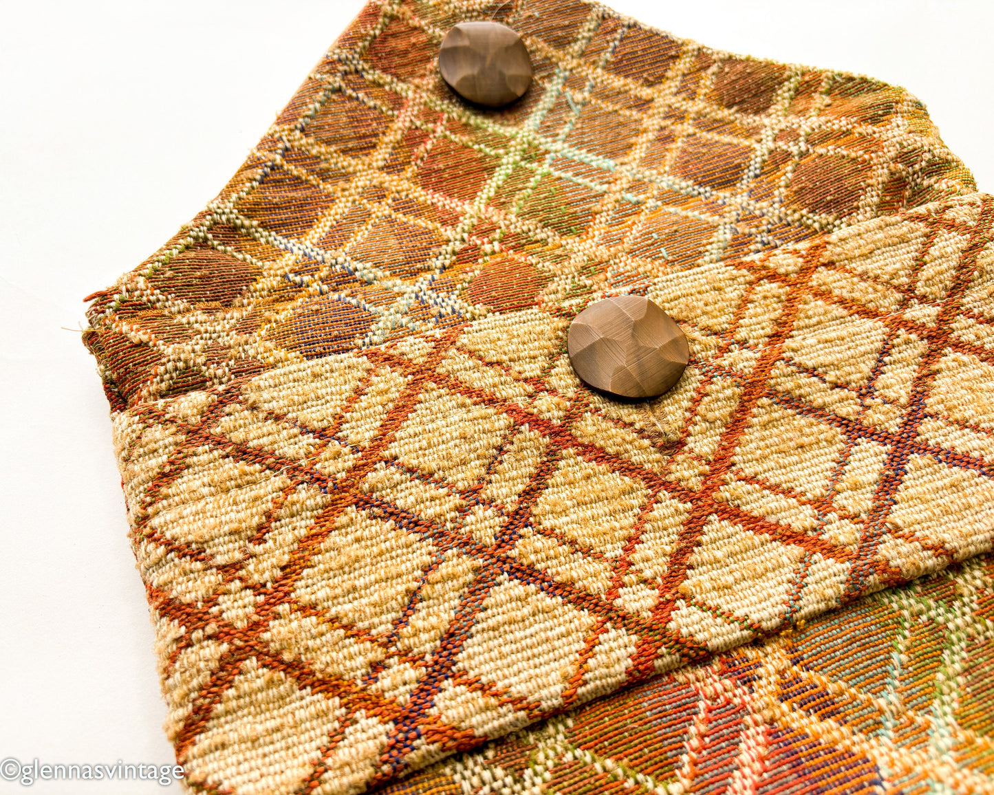 1980s Brown Upholstery Purse Bag | 80s Brown Plaid Upholstery Purse | Tapestry Bag