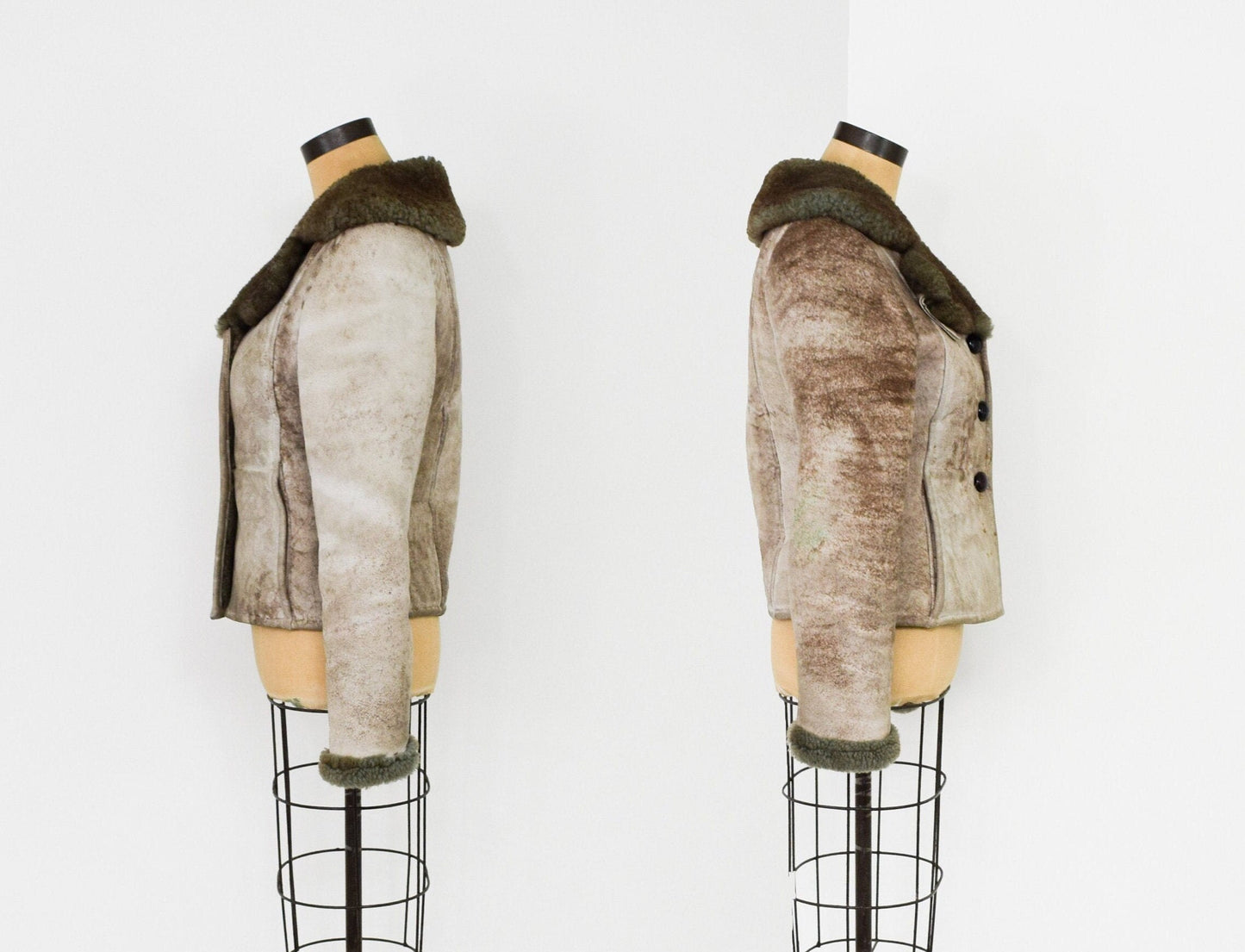 Vintage Shearling Coat with Hood, Women's Beige Suede Jacket, 1970s Style