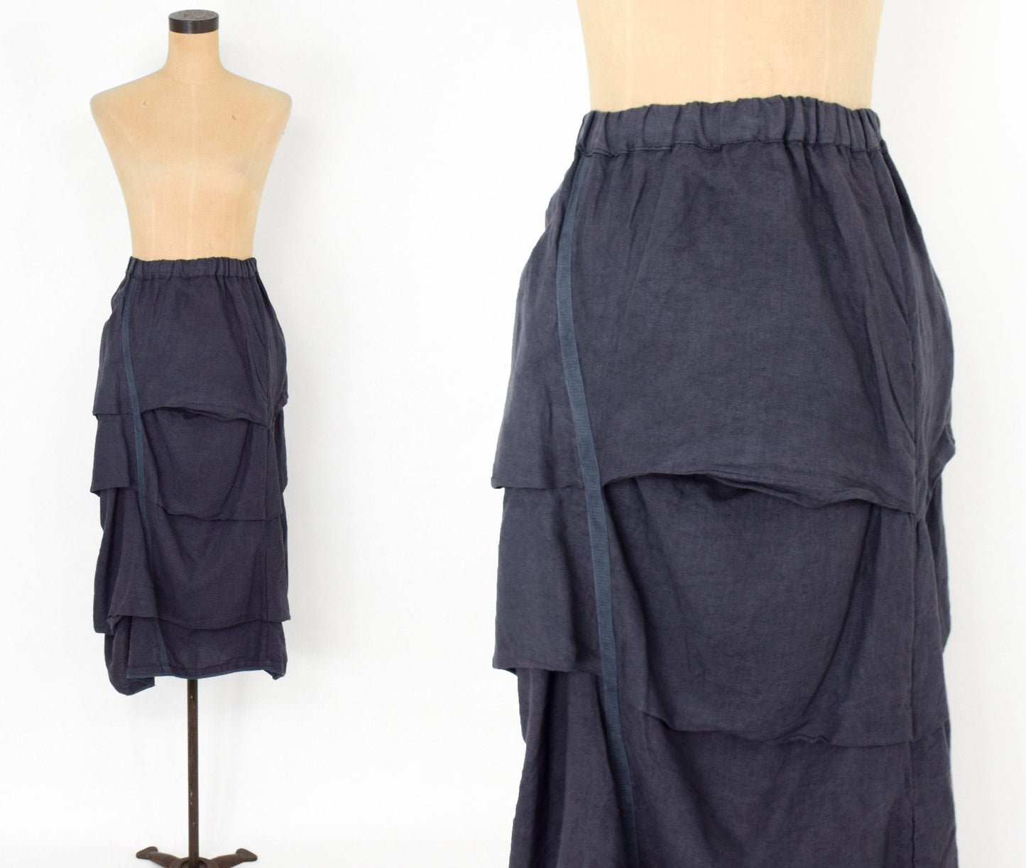 1980s Cynthia Ashby Linen Set | Tiered Skirt & Blouson Top (Medium)