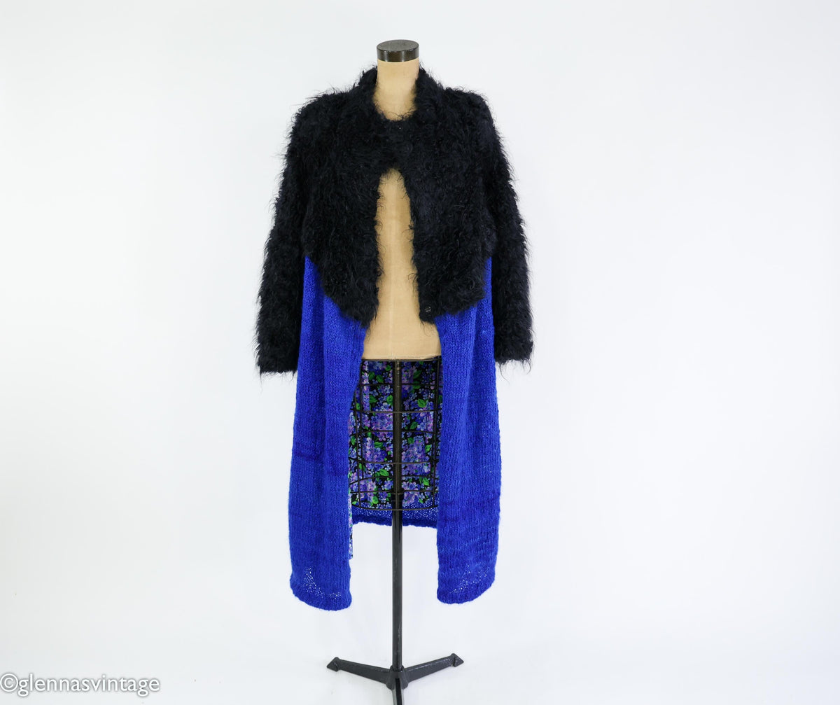 1980s Mohair Knit Coat | Royal Blue & Black Sweater