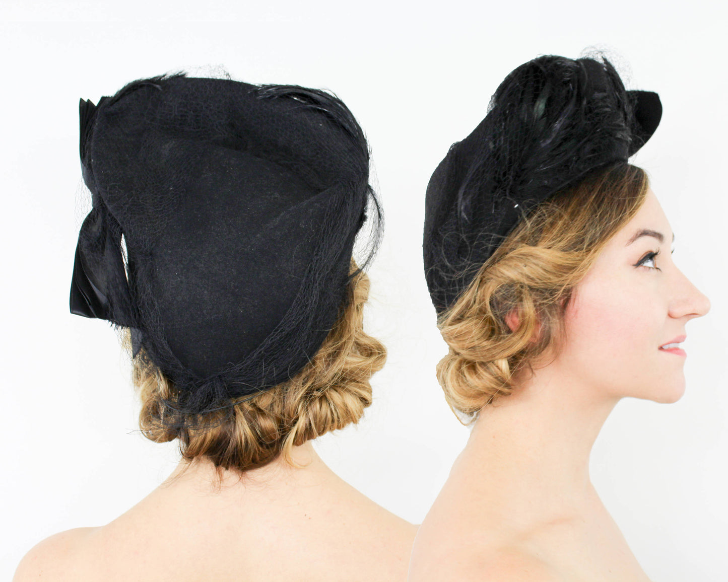 1940s Black Feather Hat with Satin Bow