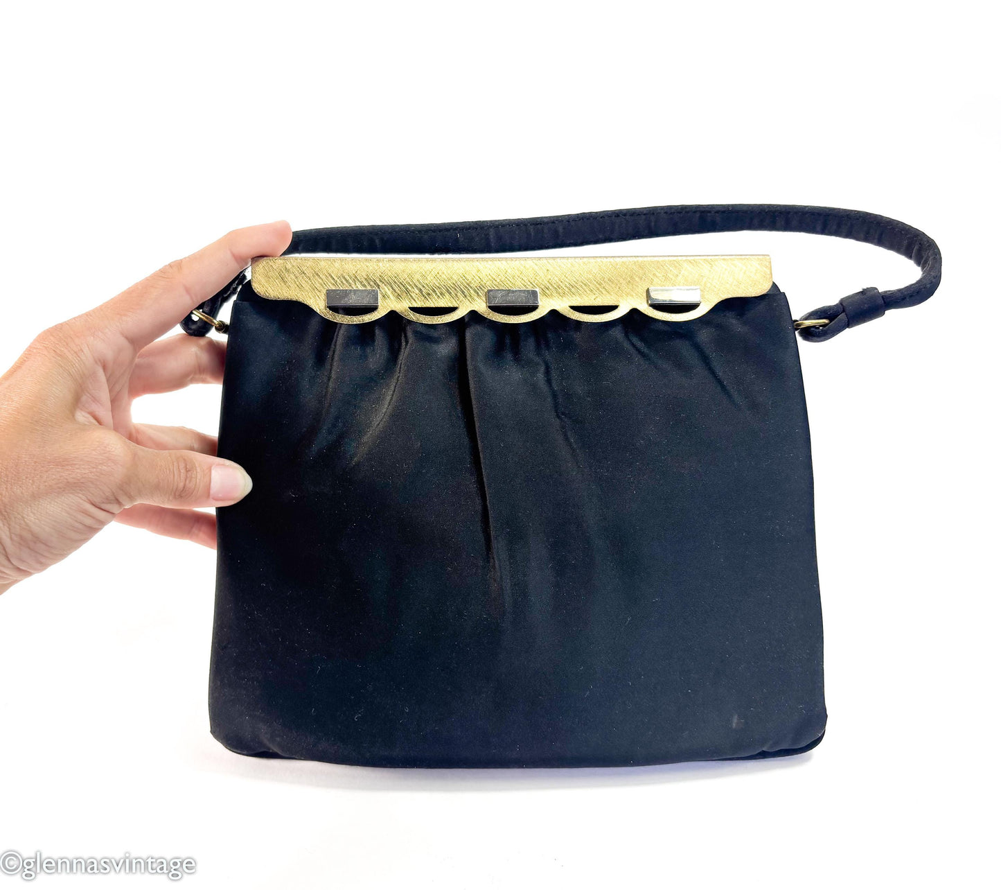 1950s Black Satin Evening Bag