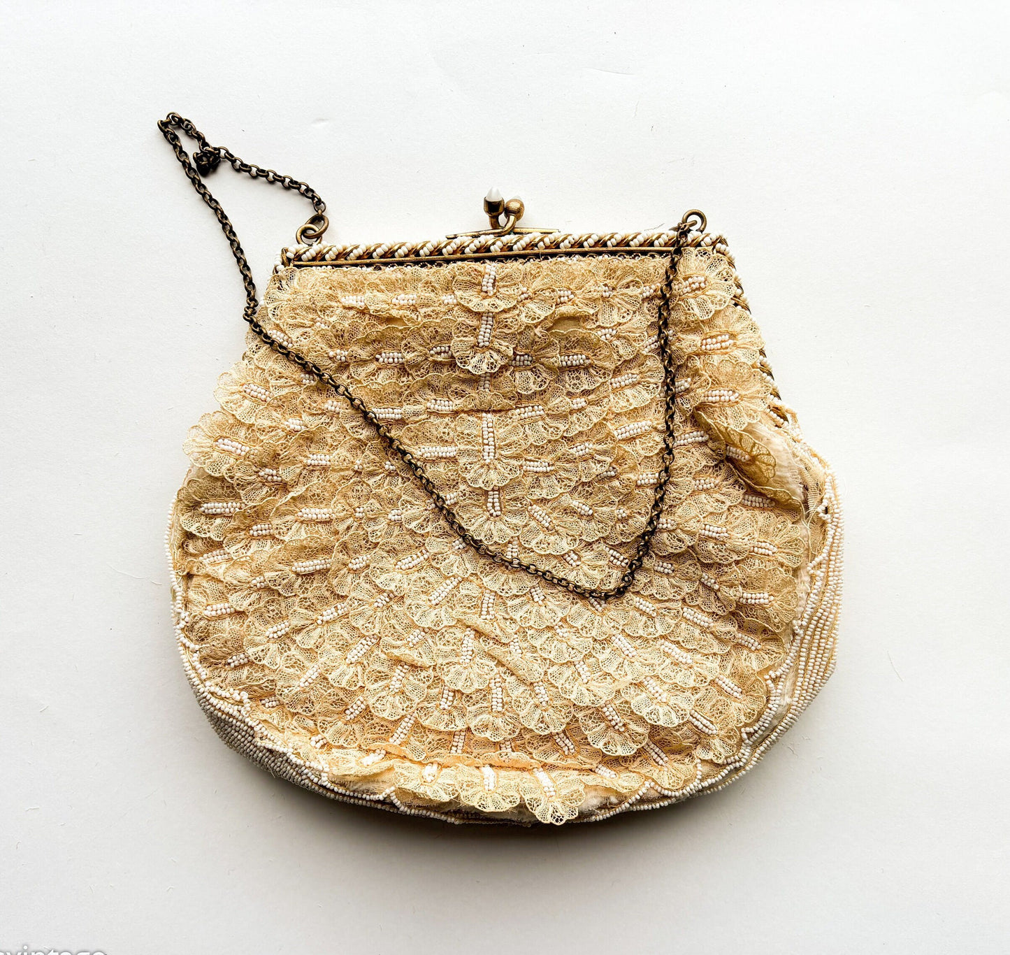 1930s Lace & Pearl Handbag | Small Pearl Purse | I Magnin
