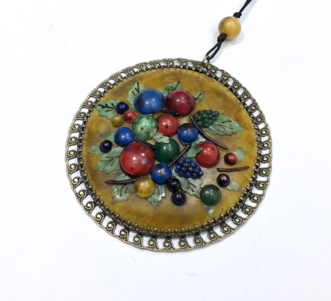 1900s Gold Celluloid Pendant Necklace | Golden Fruit Necklace