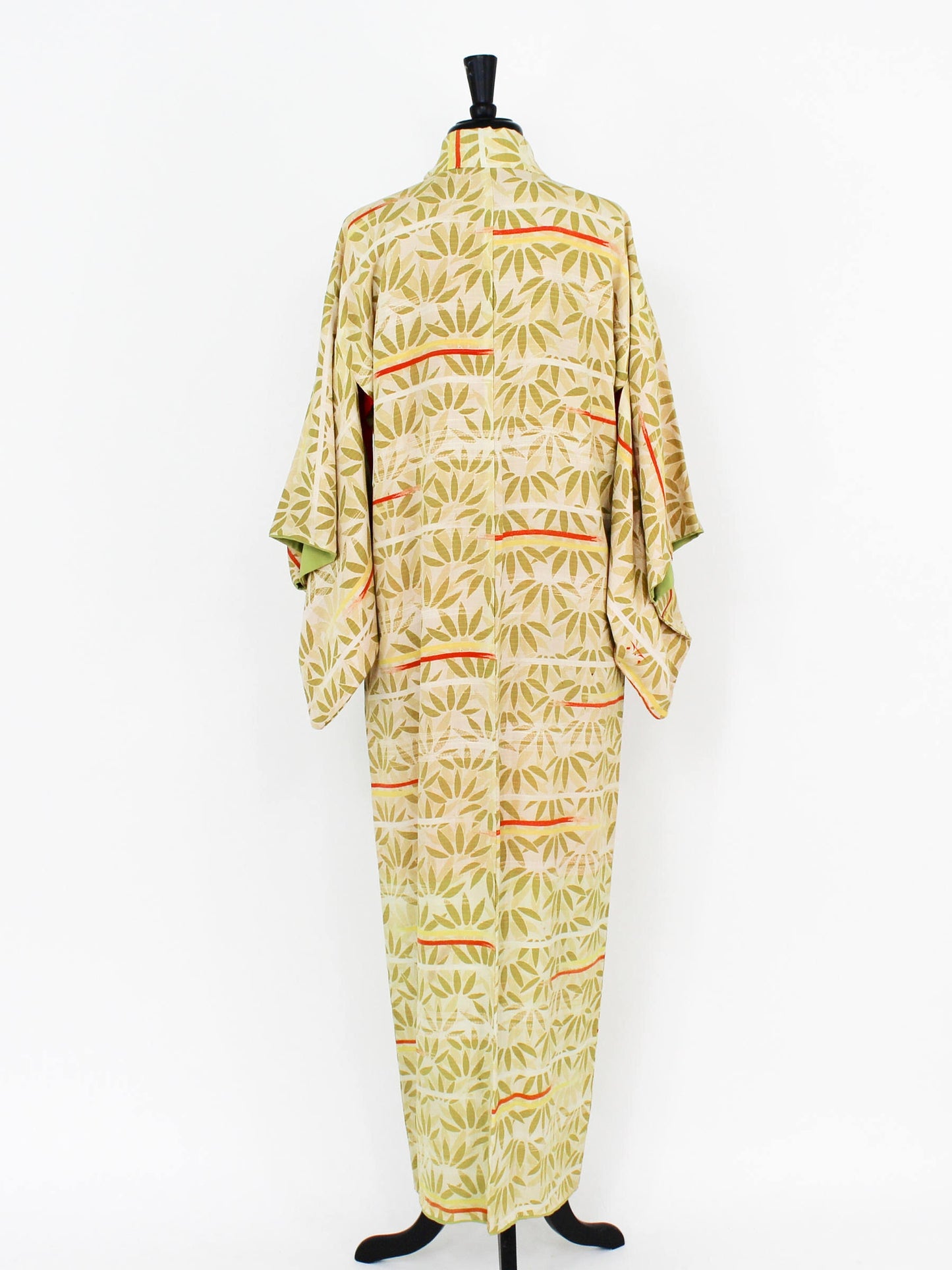 1950s Vintage Yellow Print Silk Kimono | 50s Yellow & Green Bamboo Leaf Kimono