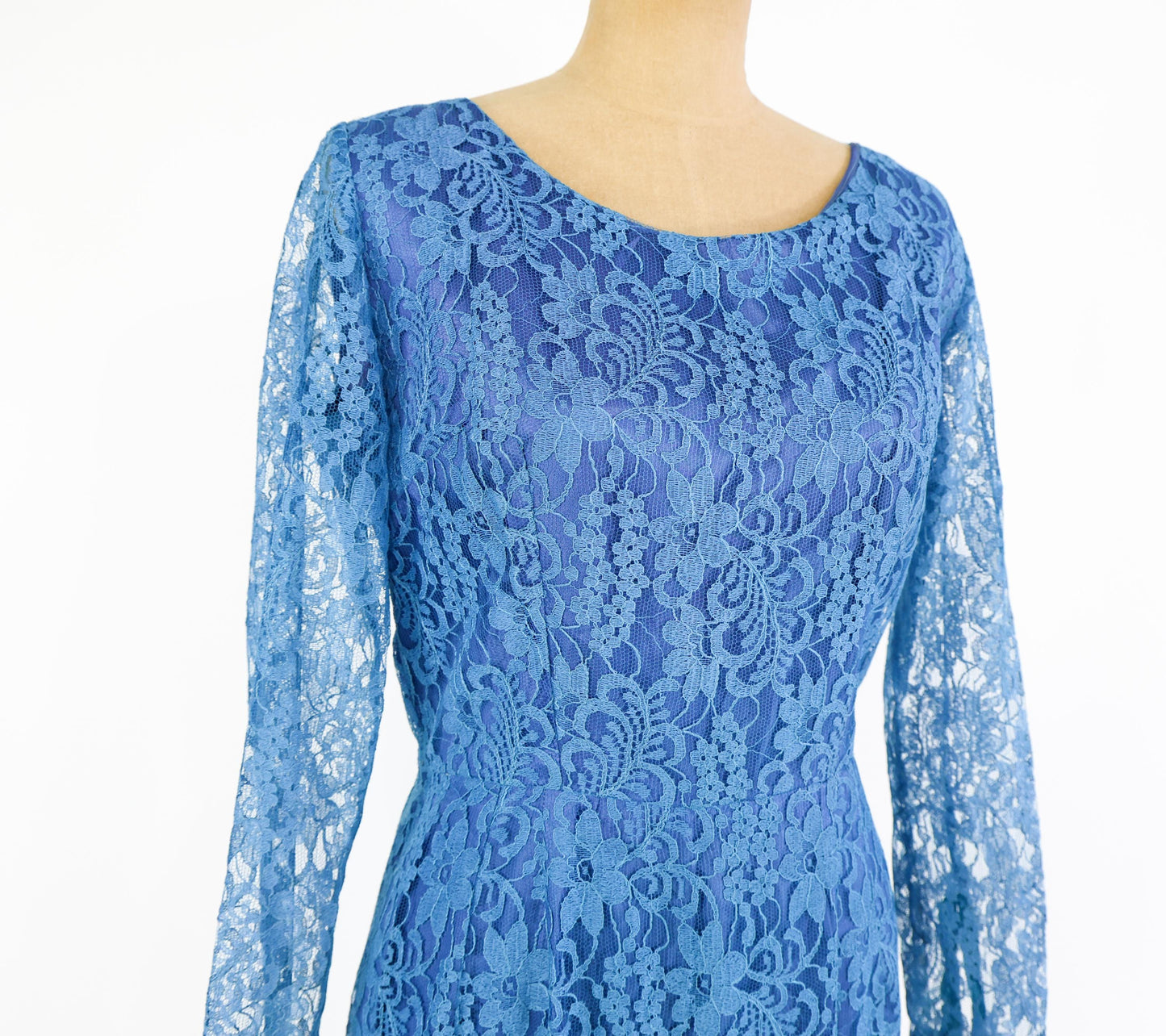 1950s Blue Lace Cocktail Dress, Medium