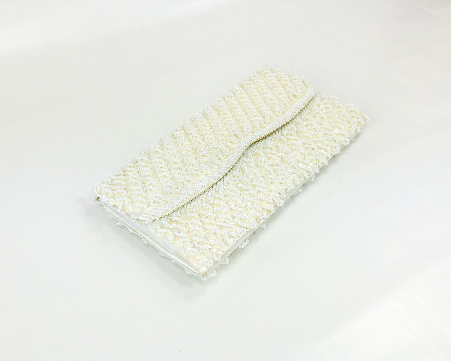 1950s White Evening Bag | White Beaded Clutch