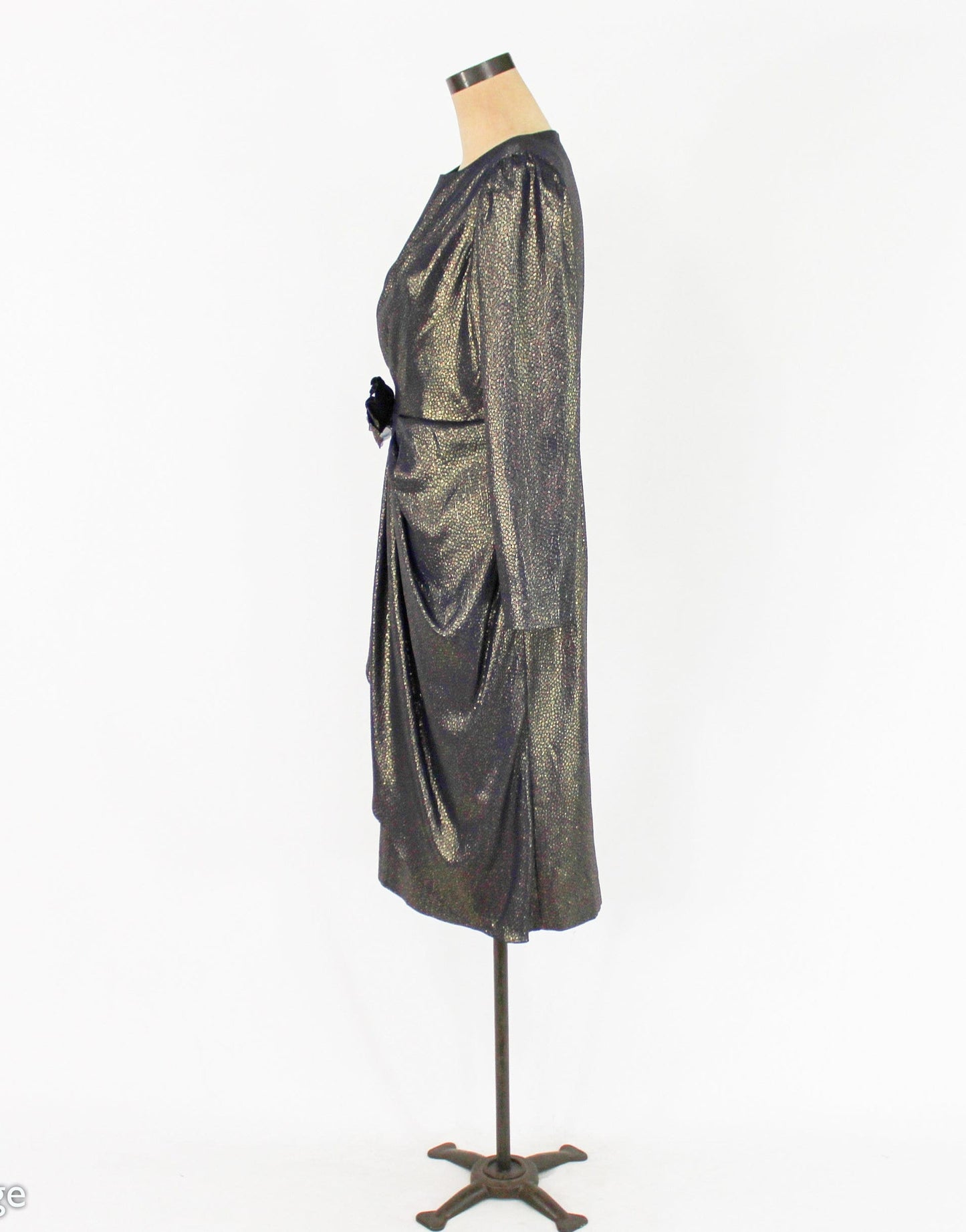 1980s Estevez Black & Gold Evening Dress, Medium