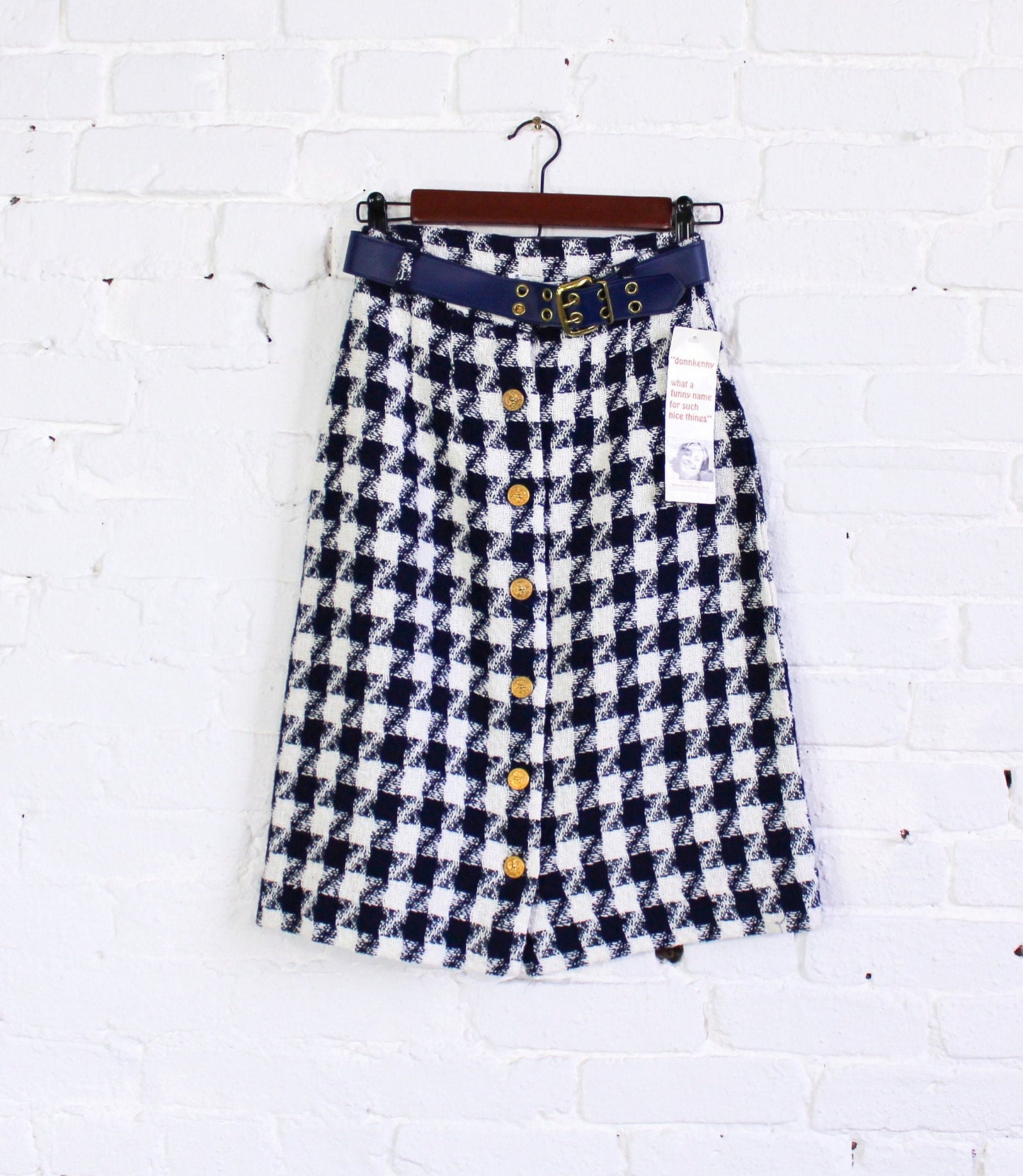 1960s Blue Plaid Pencil Skirt | 60s Navy & White Plaid Skirt | Donnkenny | Small