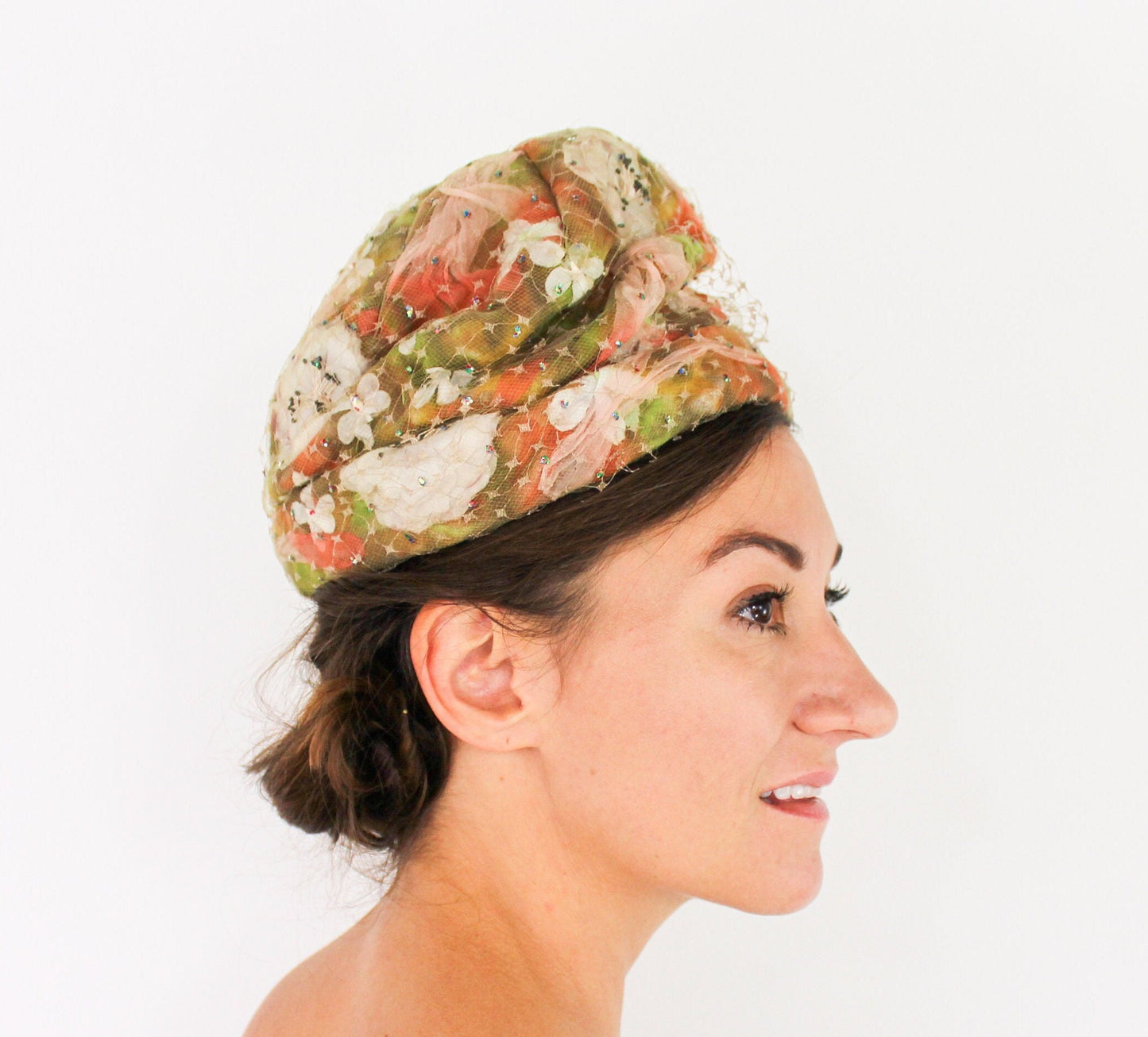 1950s Orange Floral Turban Hat