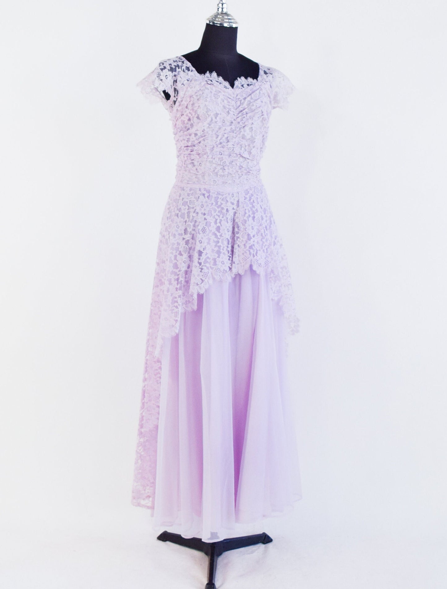 1950s Lavender Purple Lace Prom Dress, Extra Small
