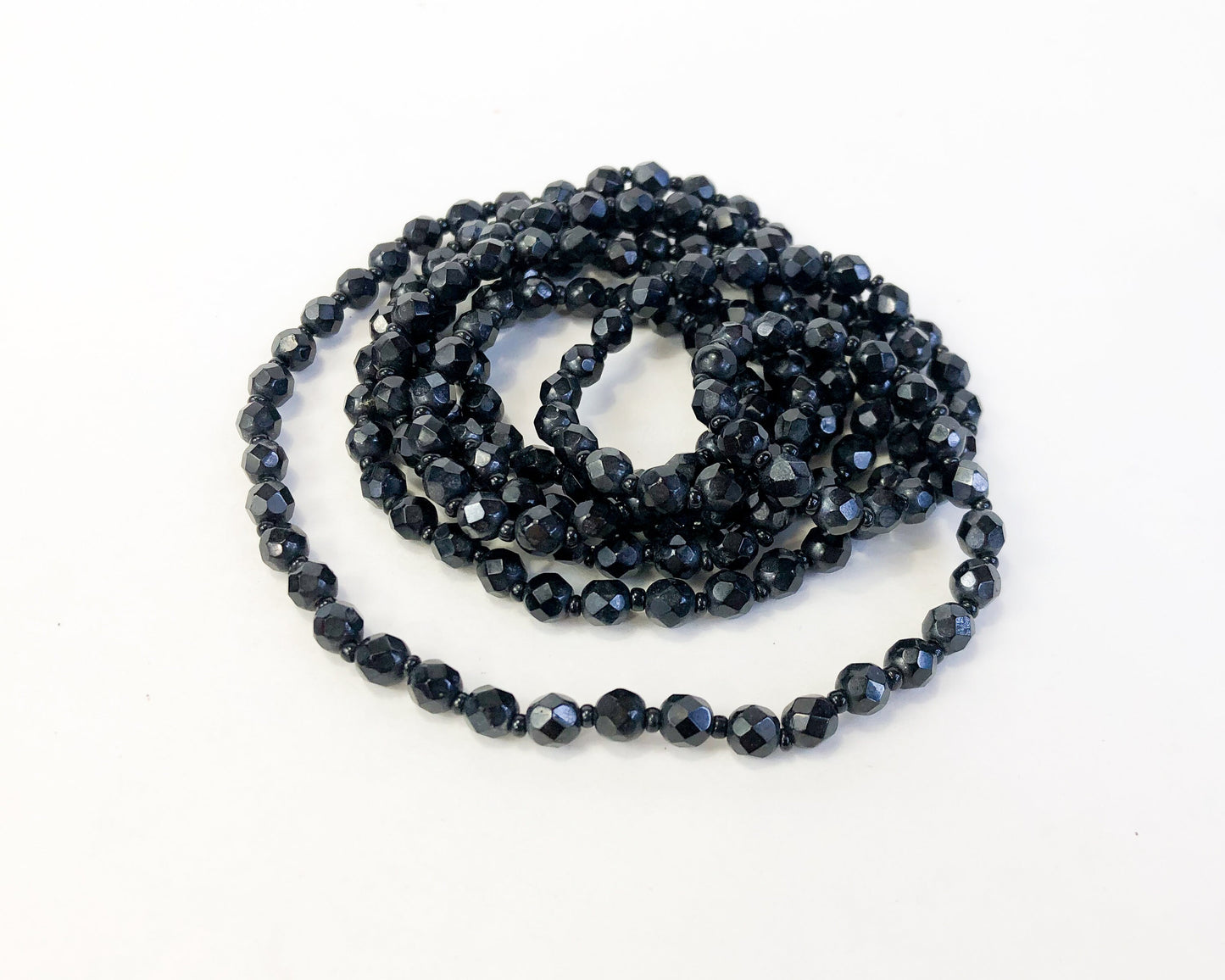 1960s Glass Beaded Necklace | 60s Black Faceted Glass Bead Rope