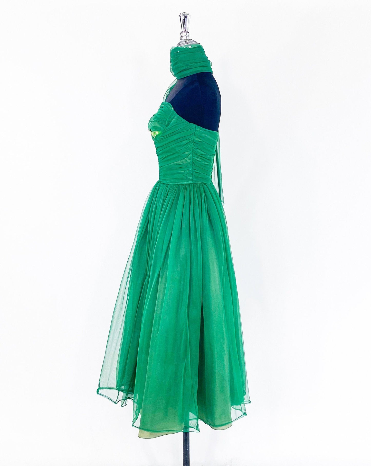 1950s Emerald Green Evening Dress, Extra Small