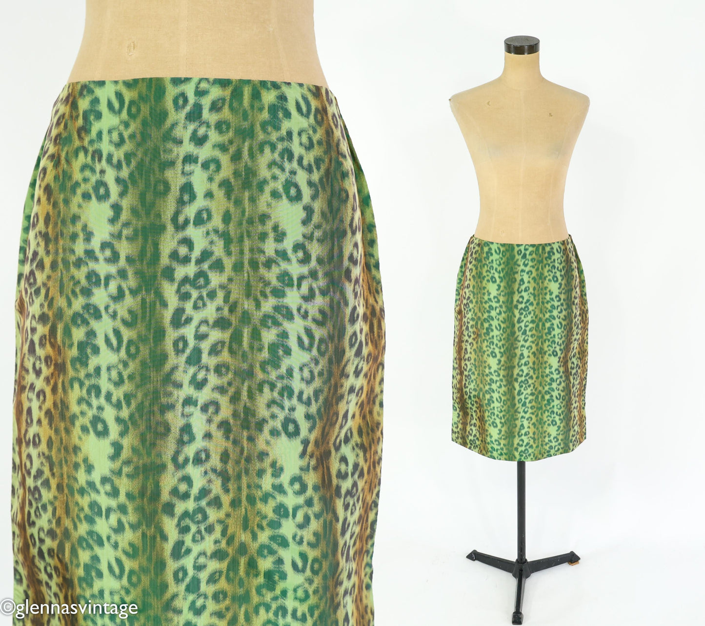 1990s Green Animal Print Skirt | Green Pencil Skirt, Medium