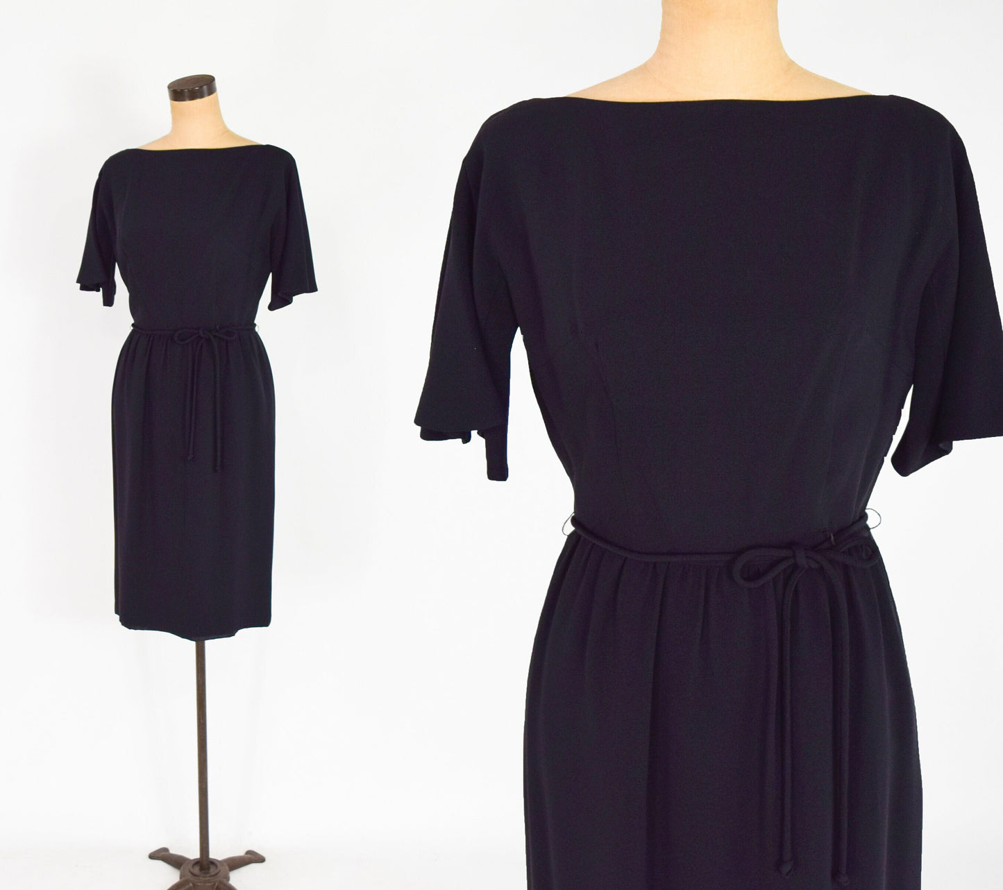 1950s Black Sheath Dress | 50s Little Black Dress | S.Howard Hirsh | Small