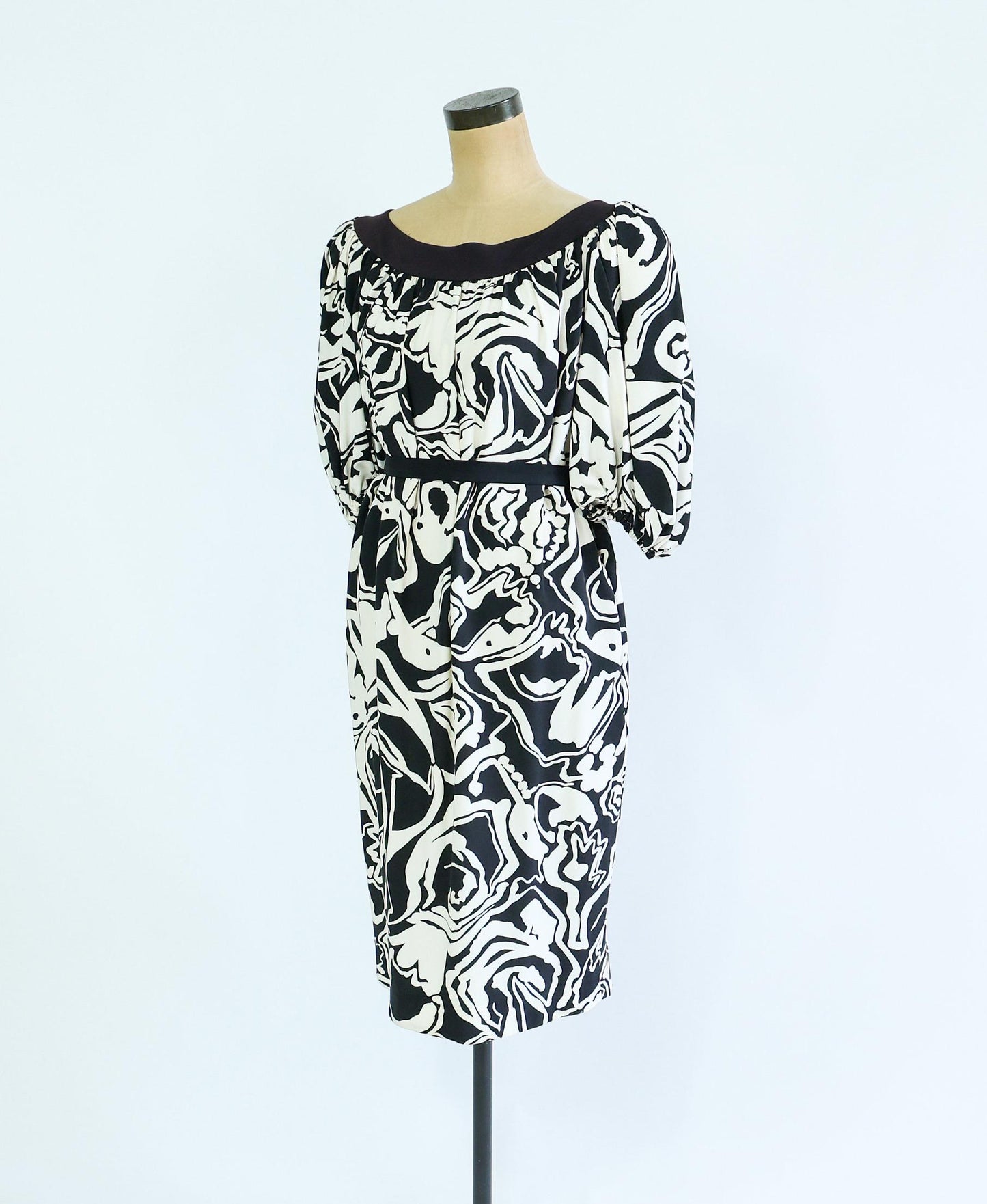 Saint Laurent Vintage 1990s Black White Floral Print Dress, 40