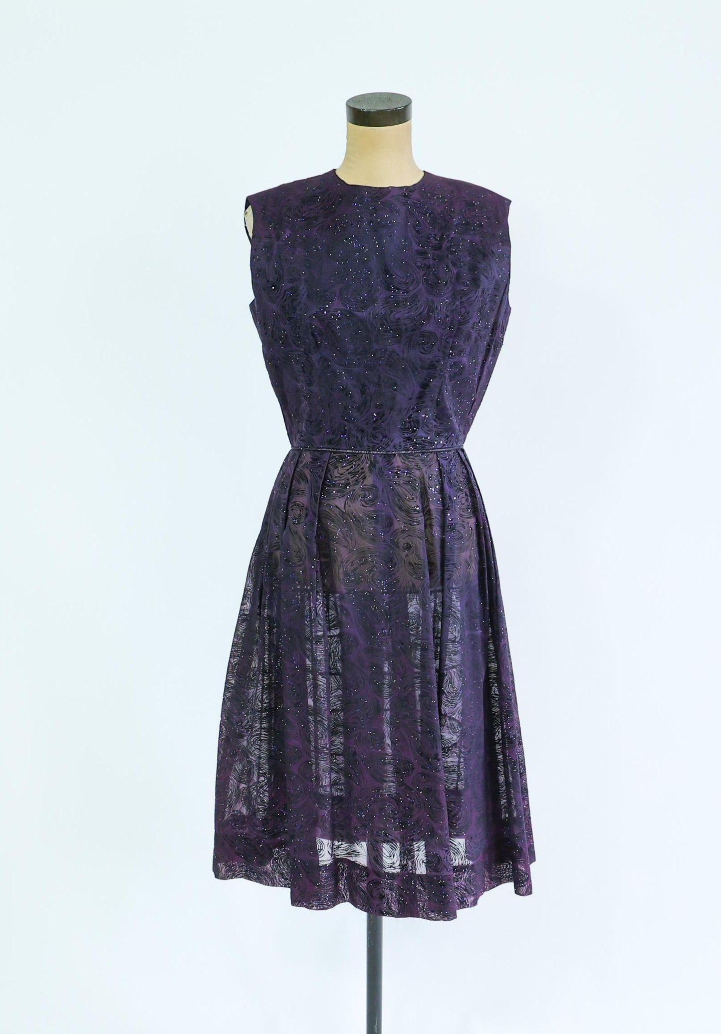 1950s Purple & Black Glitter Party Dress, Medium