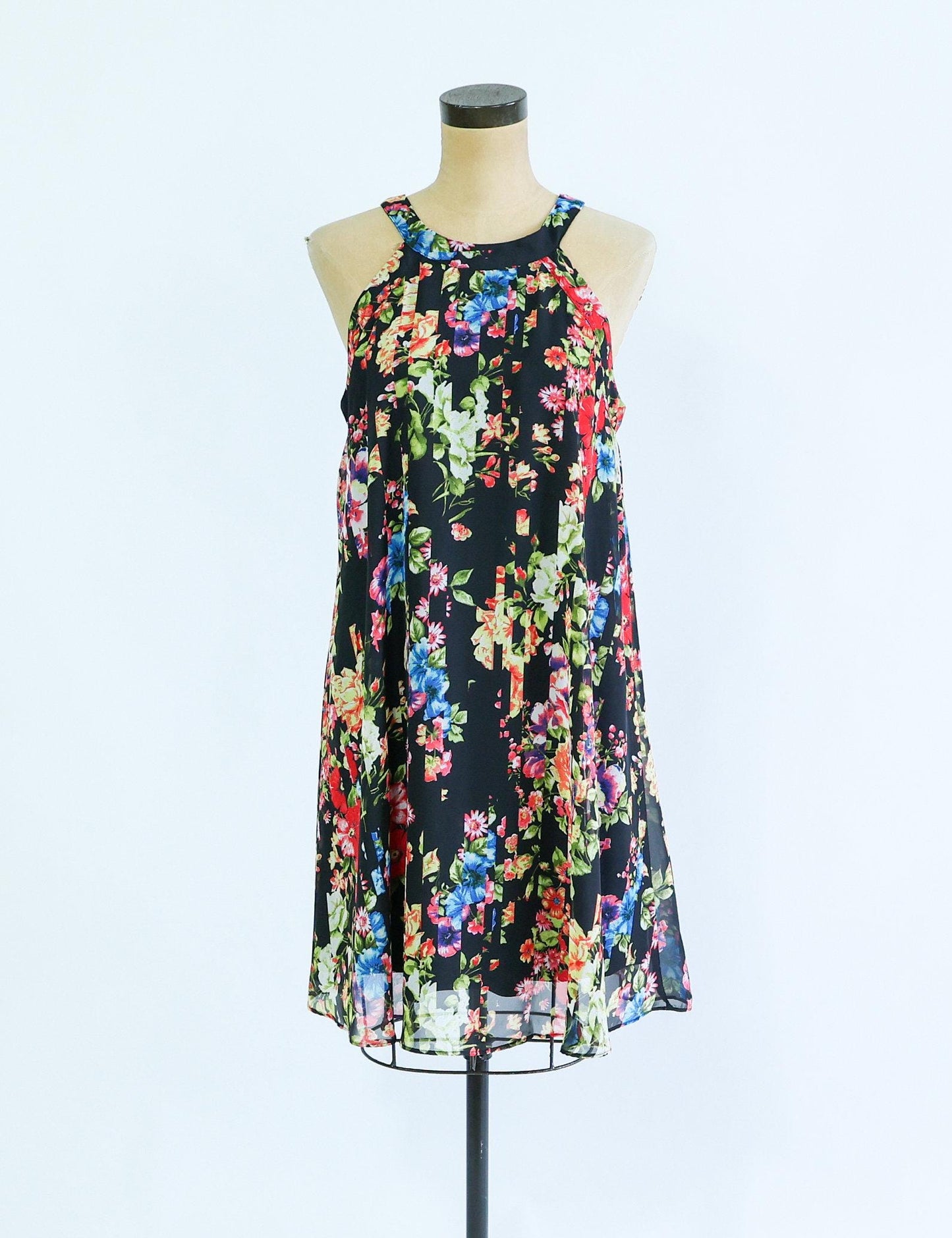 Betsey Johnson | 1990s Floral Mimi Dress  | 90s Black Sleeveless Print Mini Dress | Betsey Johnson | Size 10