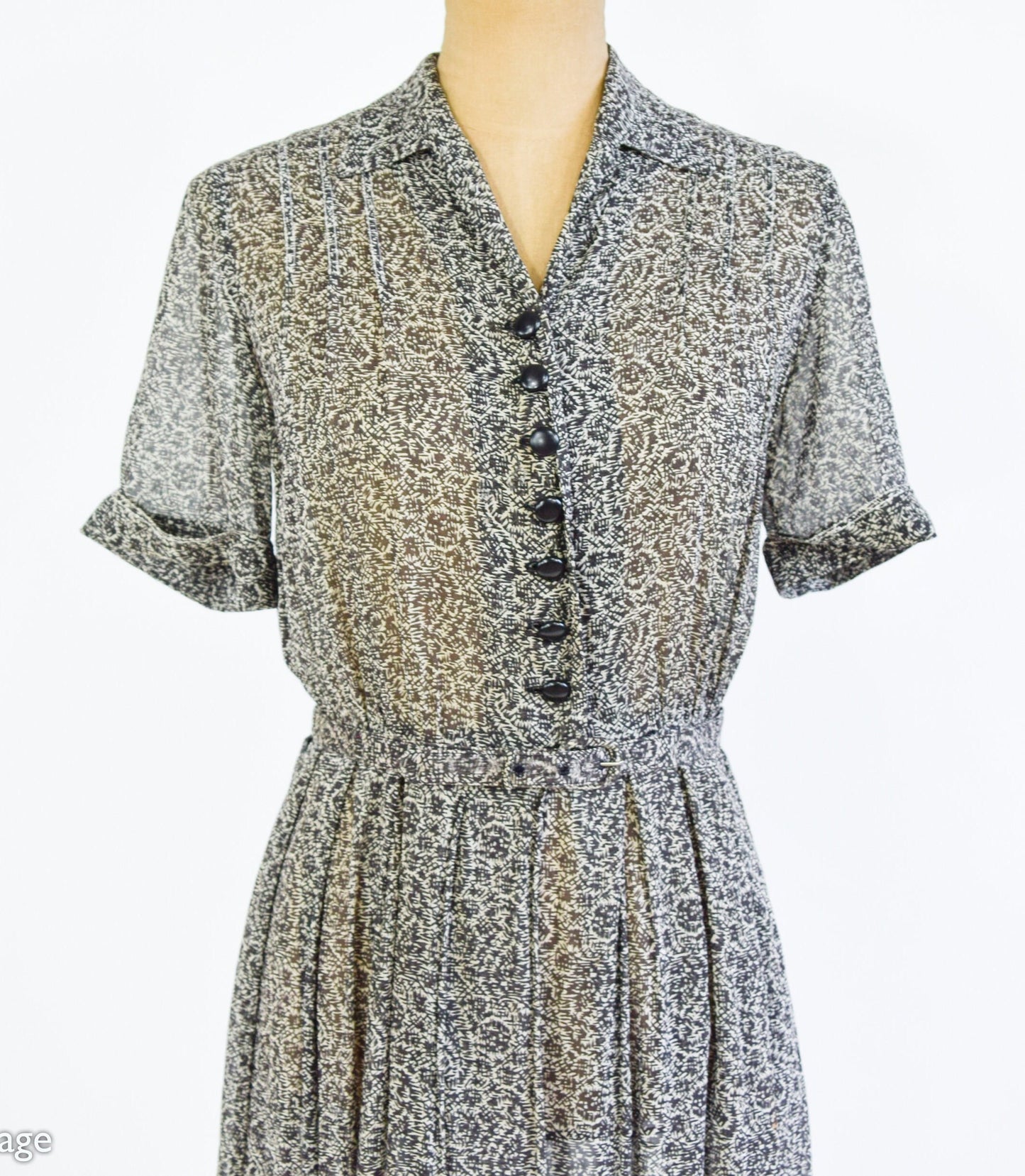 1950s Black & White Print Shirtwaist Dress, Medium