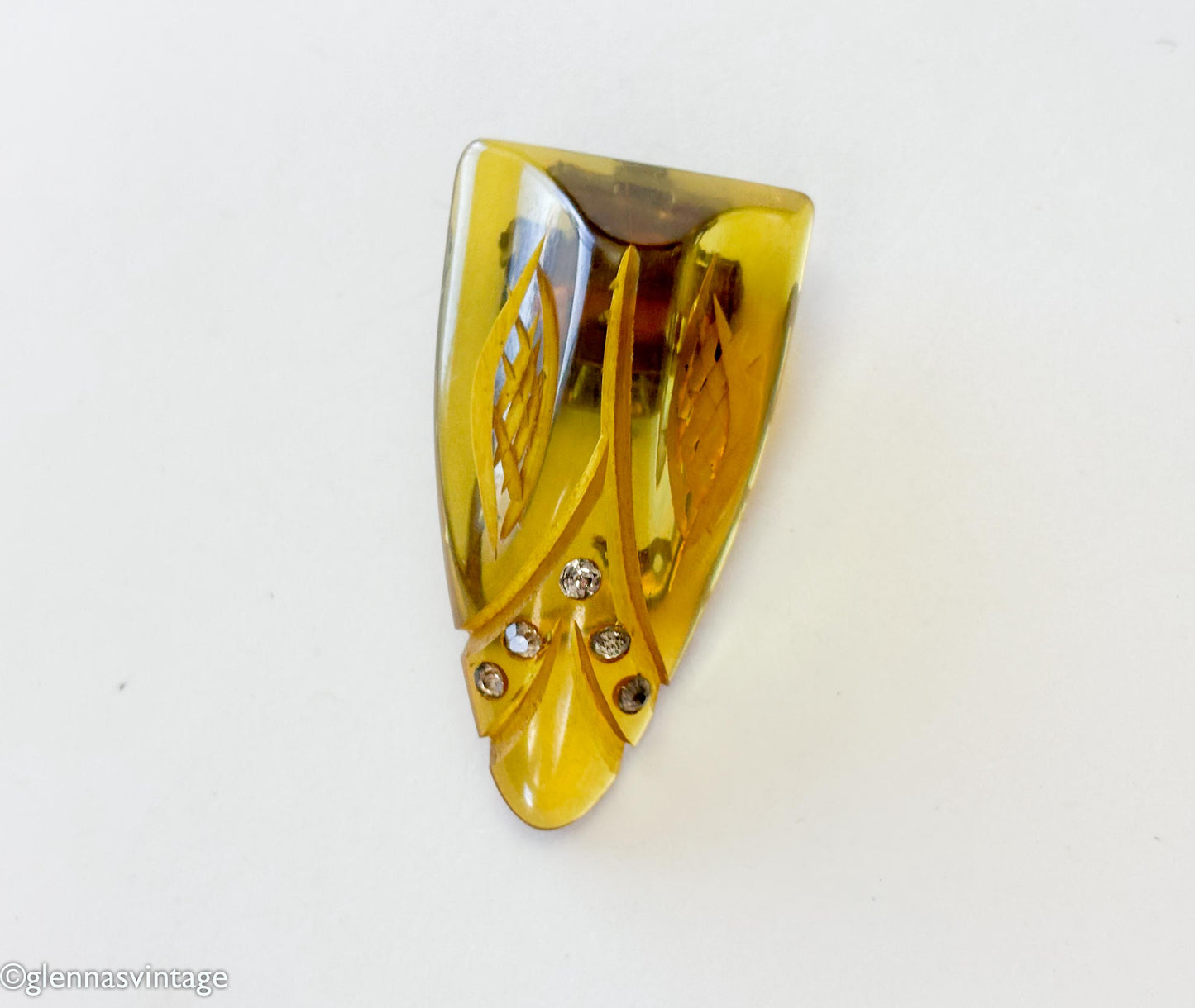 1920s Apple Juice Bakelite Dress Clip | Rhinestone Accent