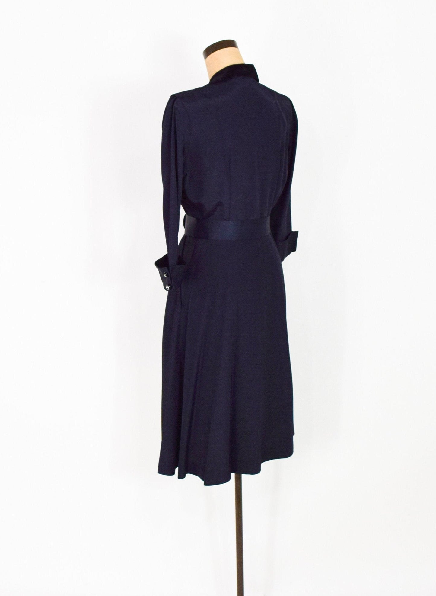 1950s Black Faille Party Dress with Rhinestone Buttons, Medium