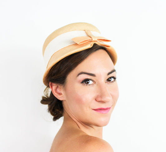 1950s Peach Straw Bucket Hat with Bow