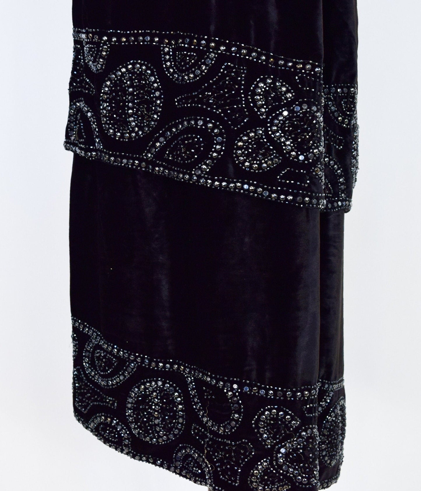 1900s Beaded Black Velvet Evening Set Dress, Downton Abbey, Gatsby