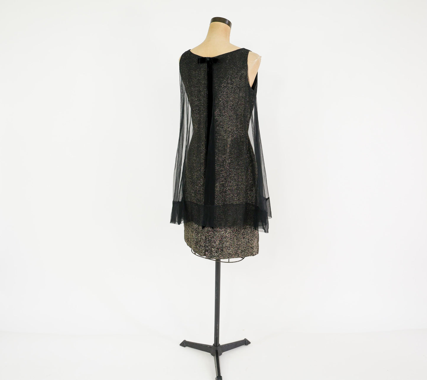 1960s Metallic Gold Black Dress