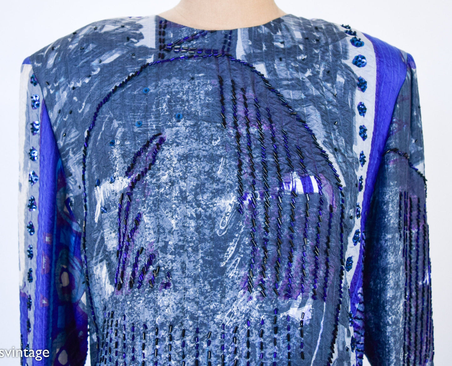 1980s Blue Silk Sequin Pant Set | 80s Purple Silk Evening Pantsuit | ICINOO | Medium