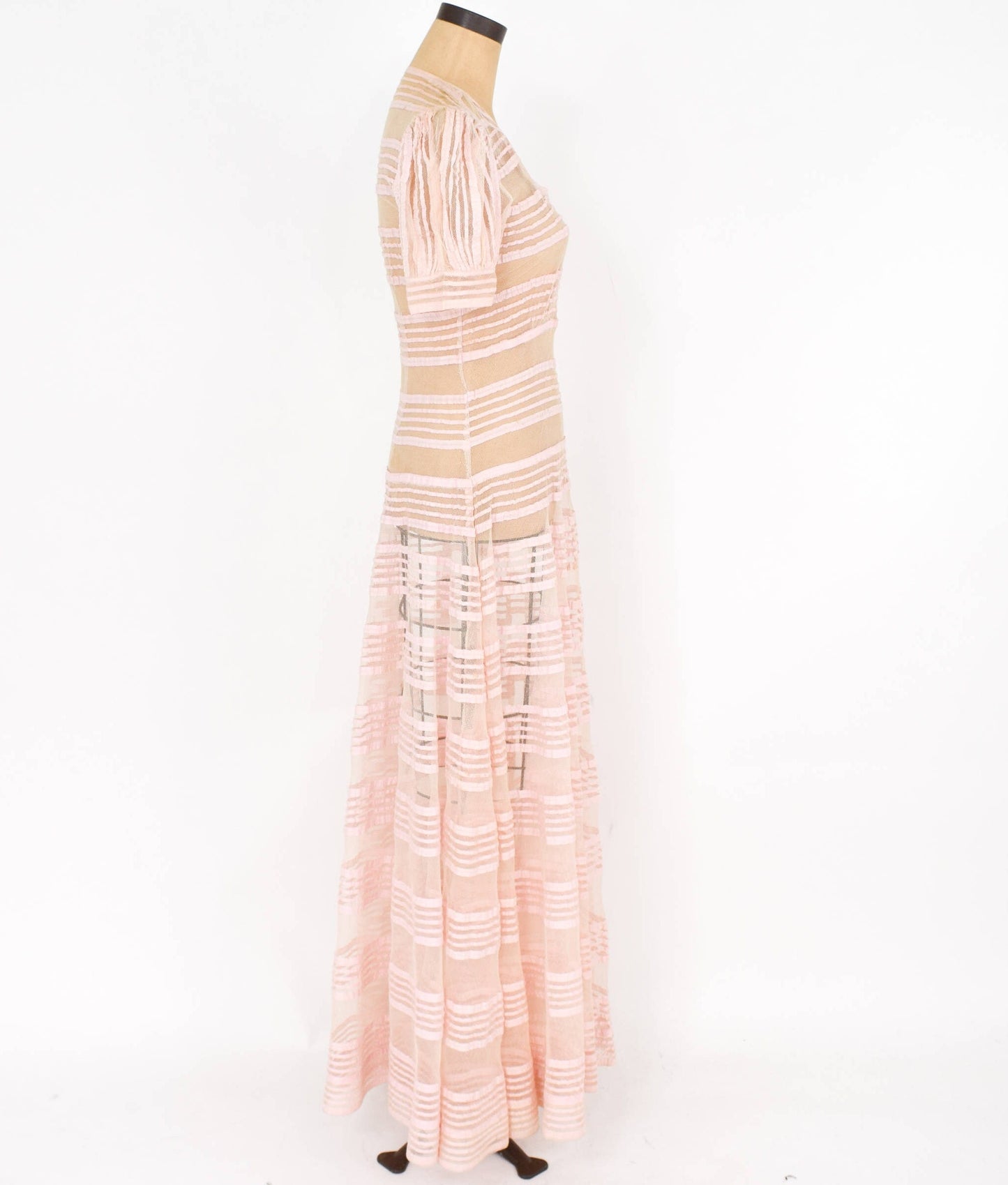 1930s Pink Striped Tulle Evening Gown, Medium