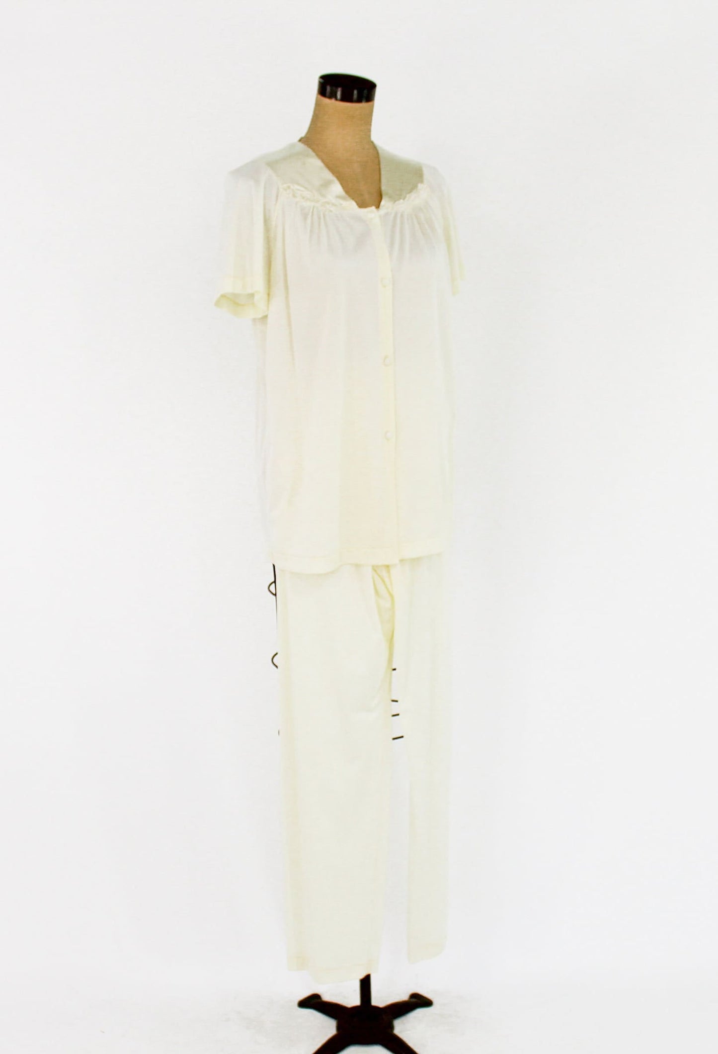 1950s Yellow Nylon Pajama Set | 50s Yellow Pajamas | Vanity Fair | Small