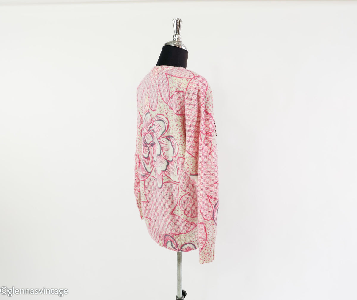 1980s Pink Flower Lambswool Sweater, Medium