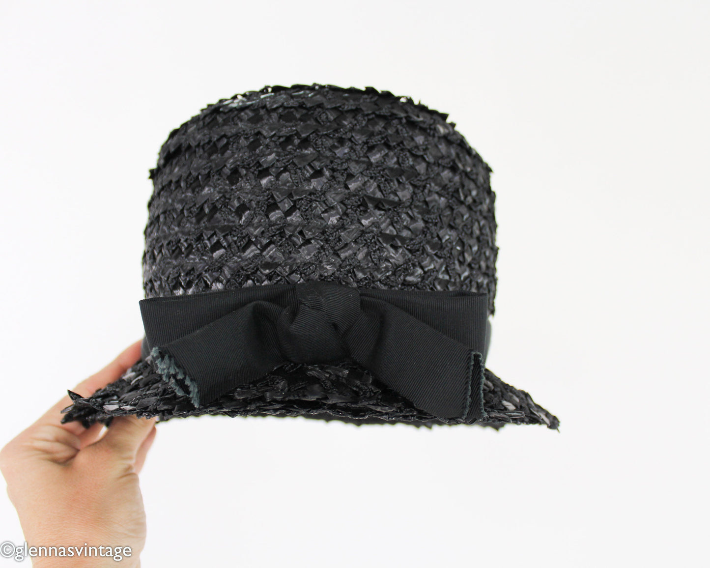 1960s Black Raffia Woven Bucket Hat, Mr. Charles