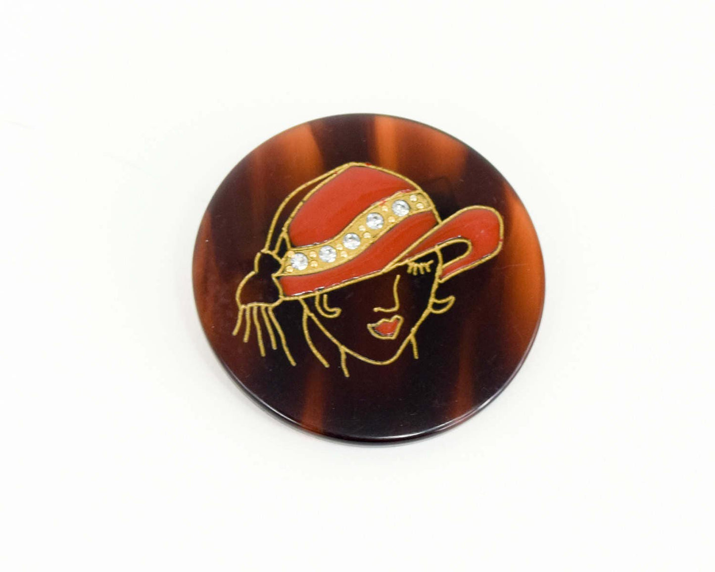 1950s Lady In Hat Brooch | 50s Brown Lucite Lady in Hat | Red Hat Society