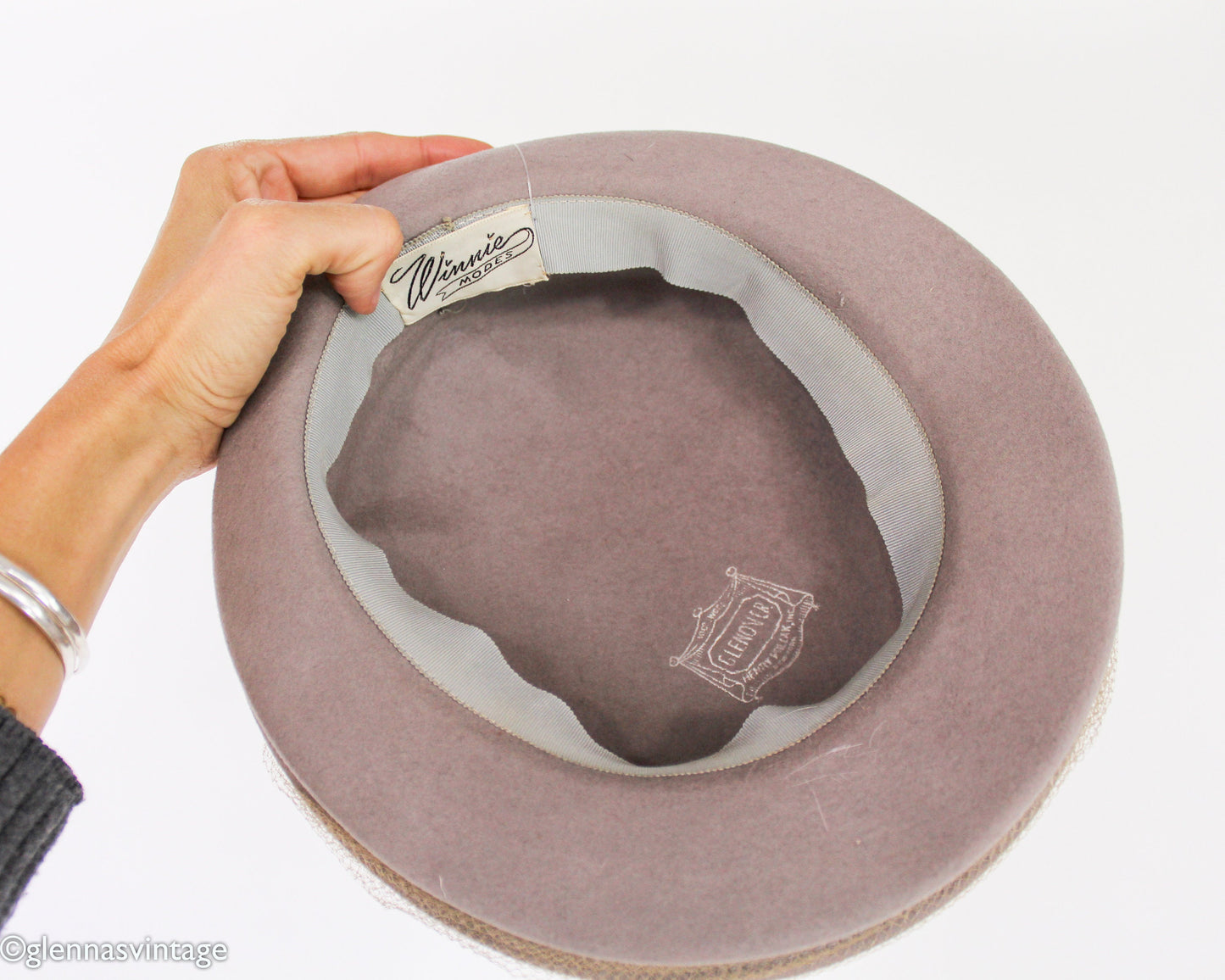 1950s Grey Wool Pillbox Hat with Gold Trim