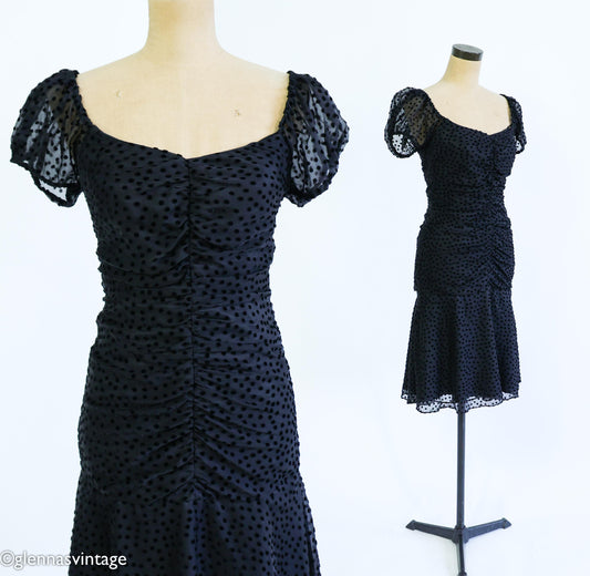 Betsey Johnson 1990s Black Polka Dot Party Dress, Small