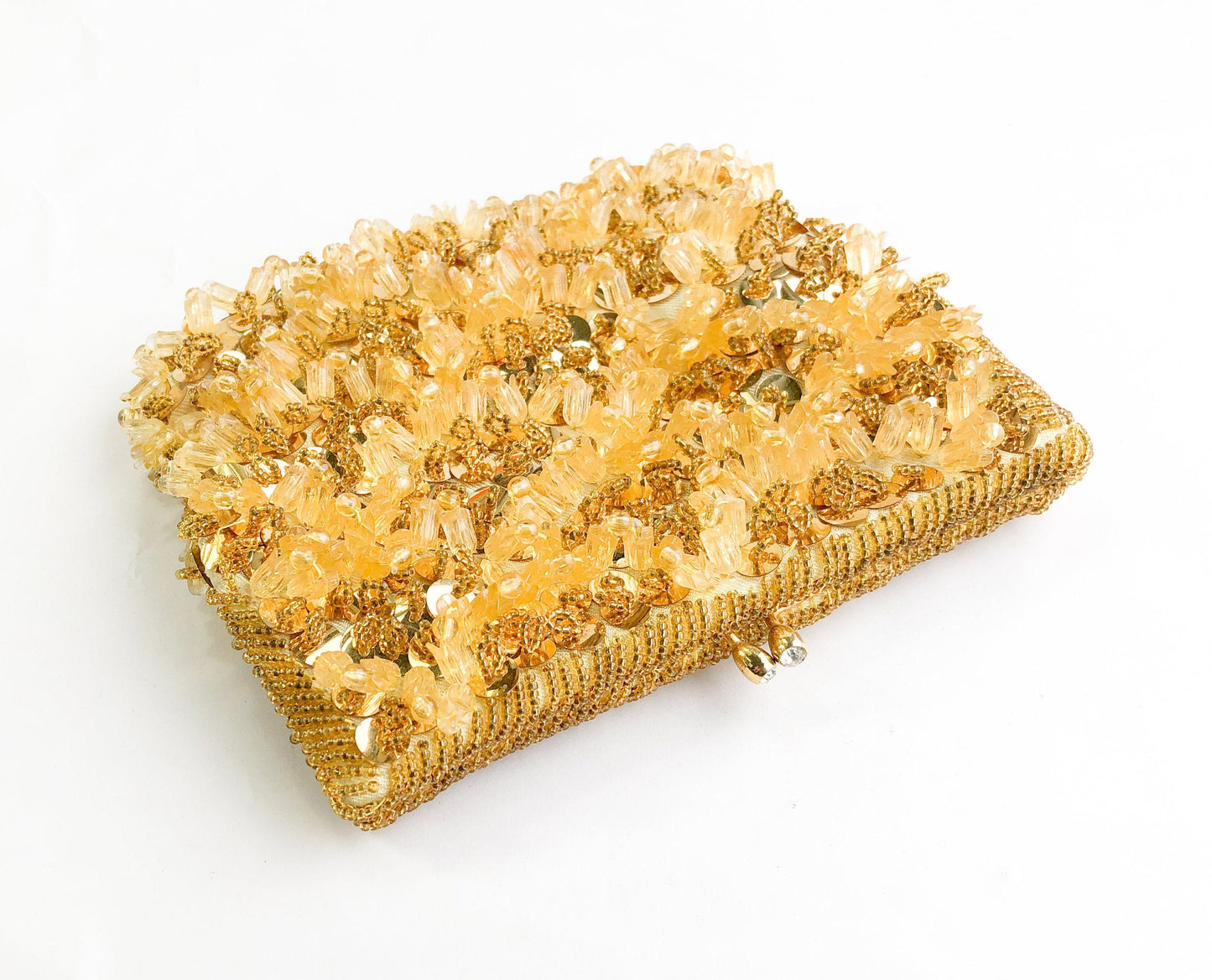 1950s Gold Beaded Sequin Clutch | Vintage Evening Handbag, Walborg