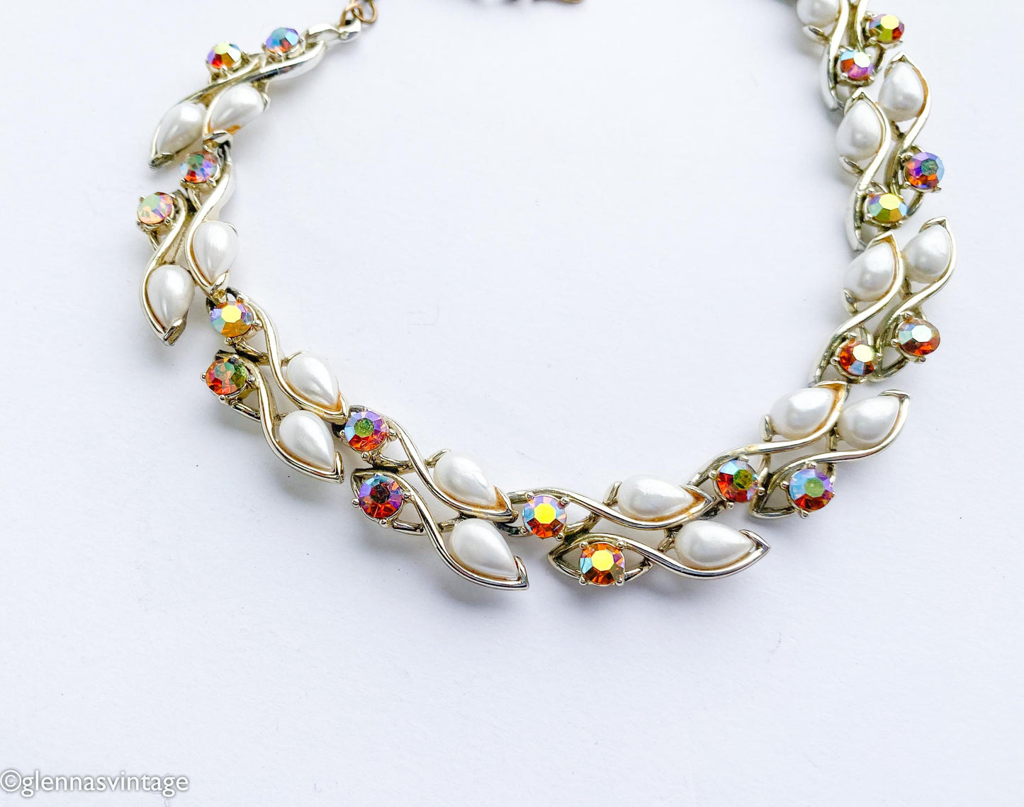 1950s Rhinestone Evening Necklace l 50s Topaz Rhinestone & Pearl Choker l BSK