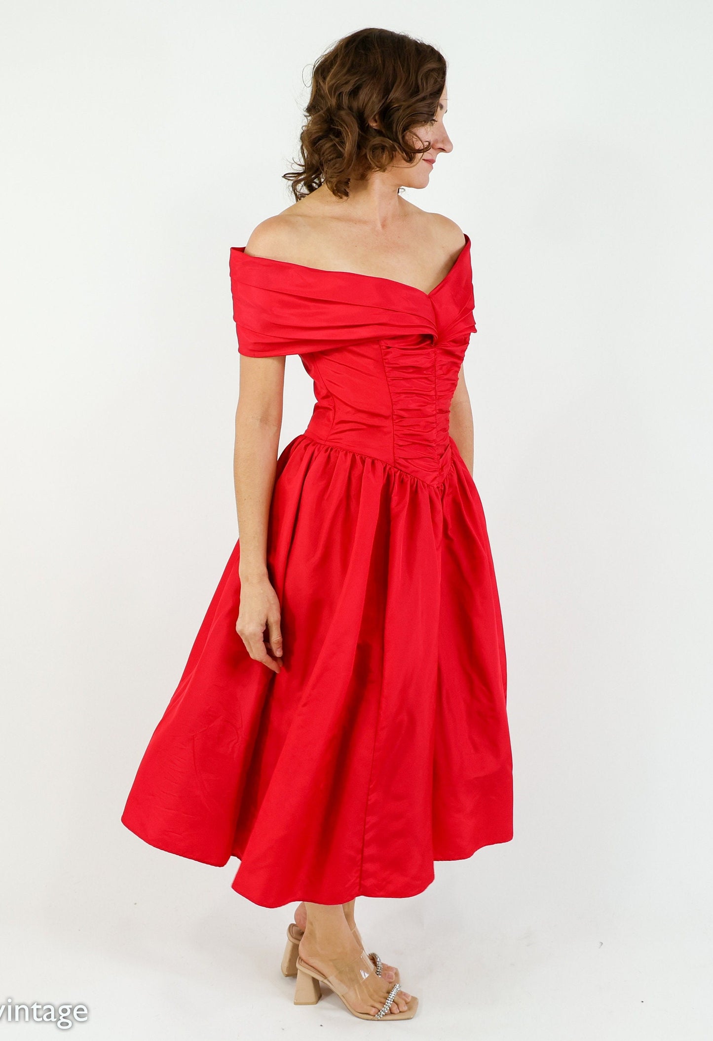 1980s Jessica McClintock Red Taffeta Party Dress, Small