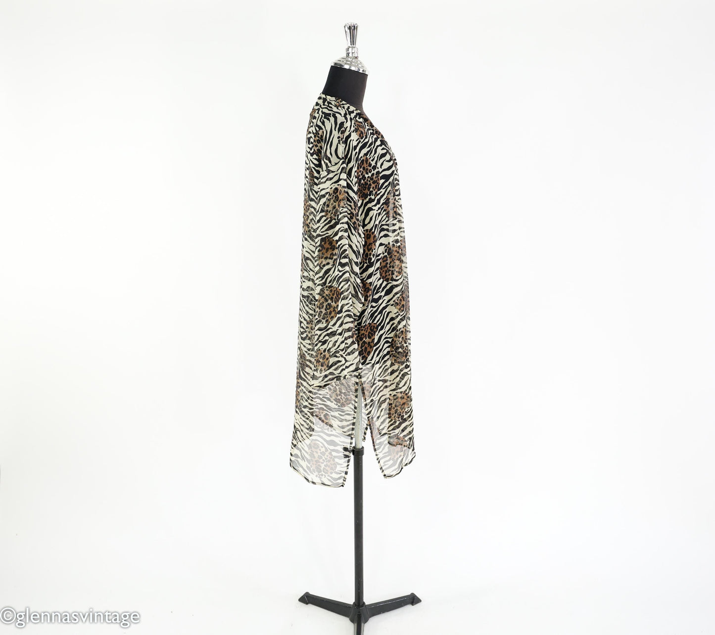 1980s Animal Print Sheer Silk Wrap Jacket, Large