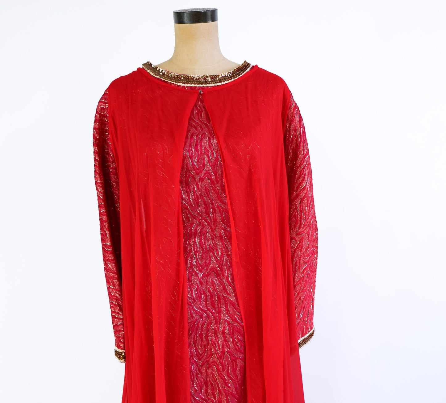 1970s Metallic Red Evening Dress Set, Extra Large