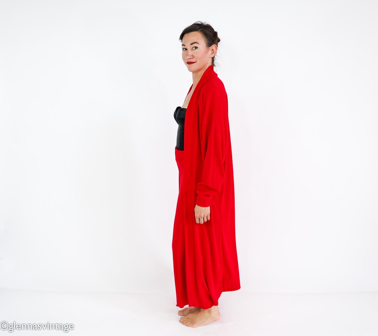 1980s Red Knit Lounge Set, Duster & Pants, Extra Large