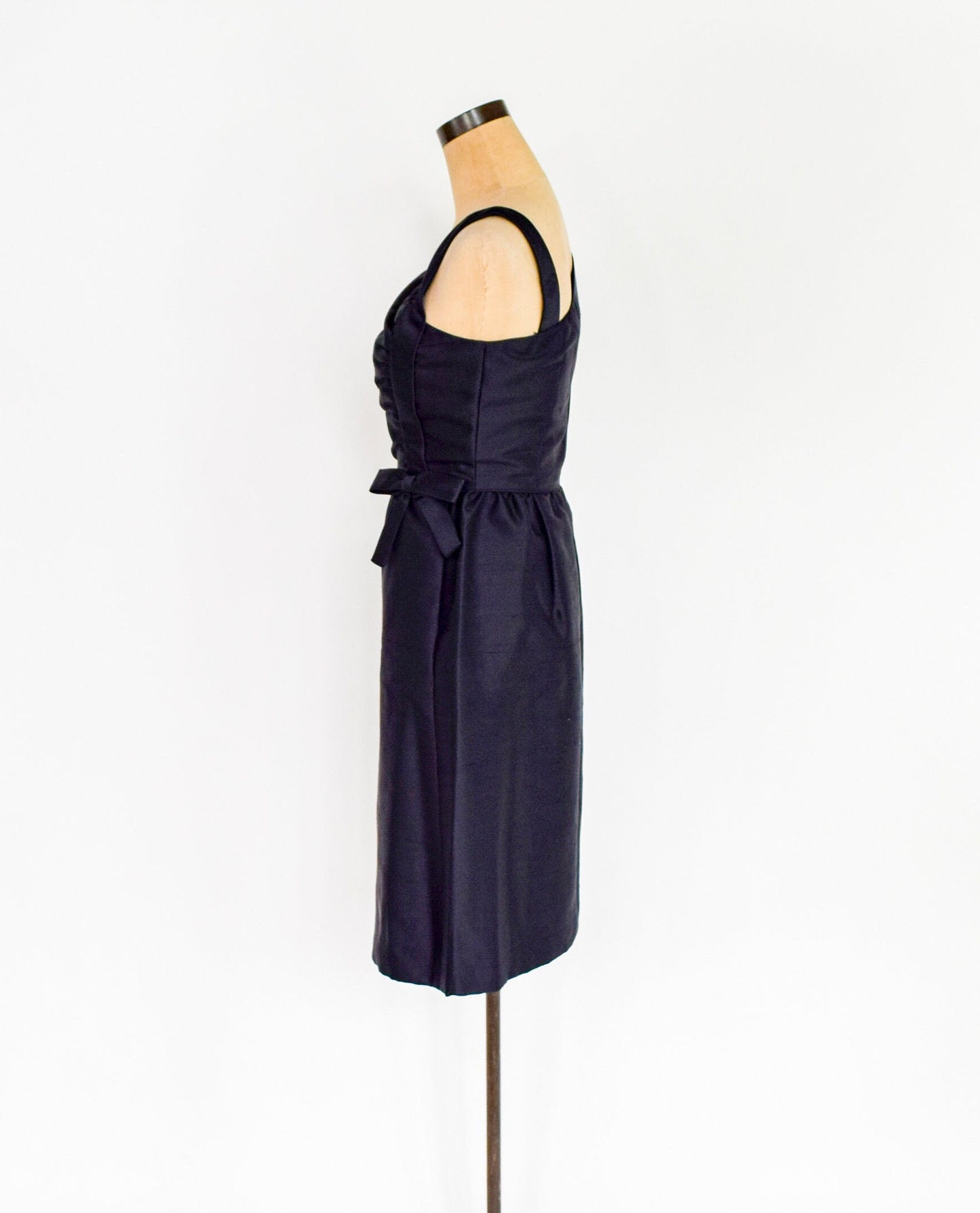 1950s Black Silk Shantung Cocktail Dress, Small